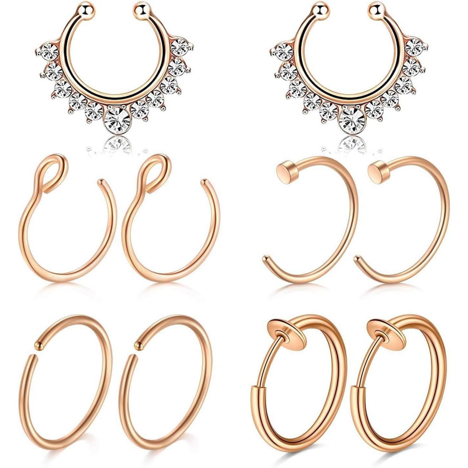 Mayhoop Fake-Ear-Plug-Set Fake Piercings Set 10 Stück Silber Rosegold 16G 18G 8mm 10mm