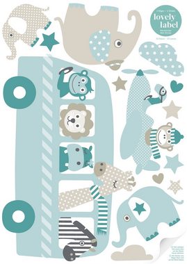 lovely label Wandsticker Tiere on Tour taupe/mint/petrol - Wandtattoo Kinderzimmer Baby