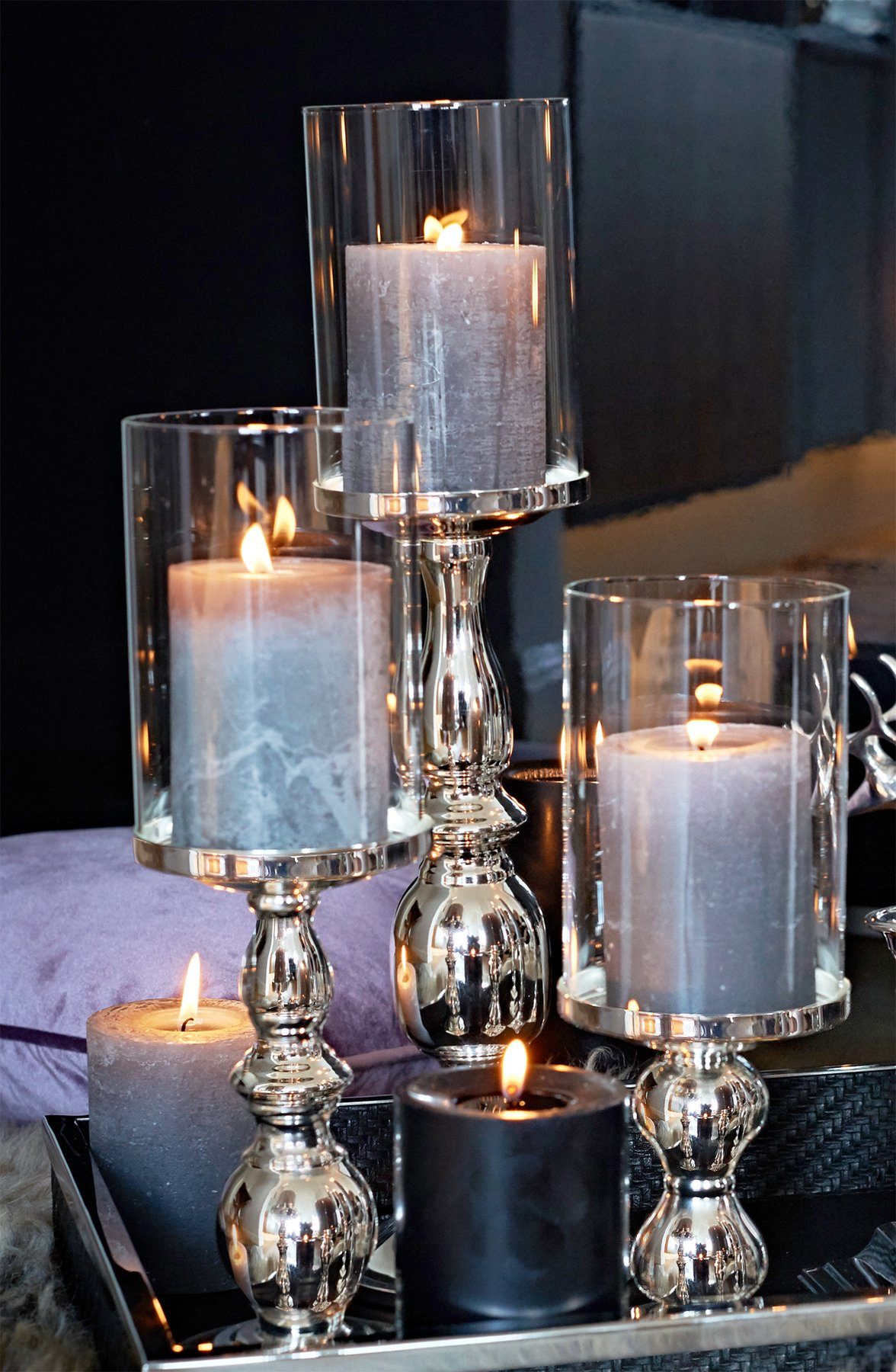 Mascha, Design, 27 und cm versilbert Höhe anlaufgeschützt, Stumpenkerzen, im Kerzenhalter Kerzenleuchter Kerzenständer für modernen EDZARD