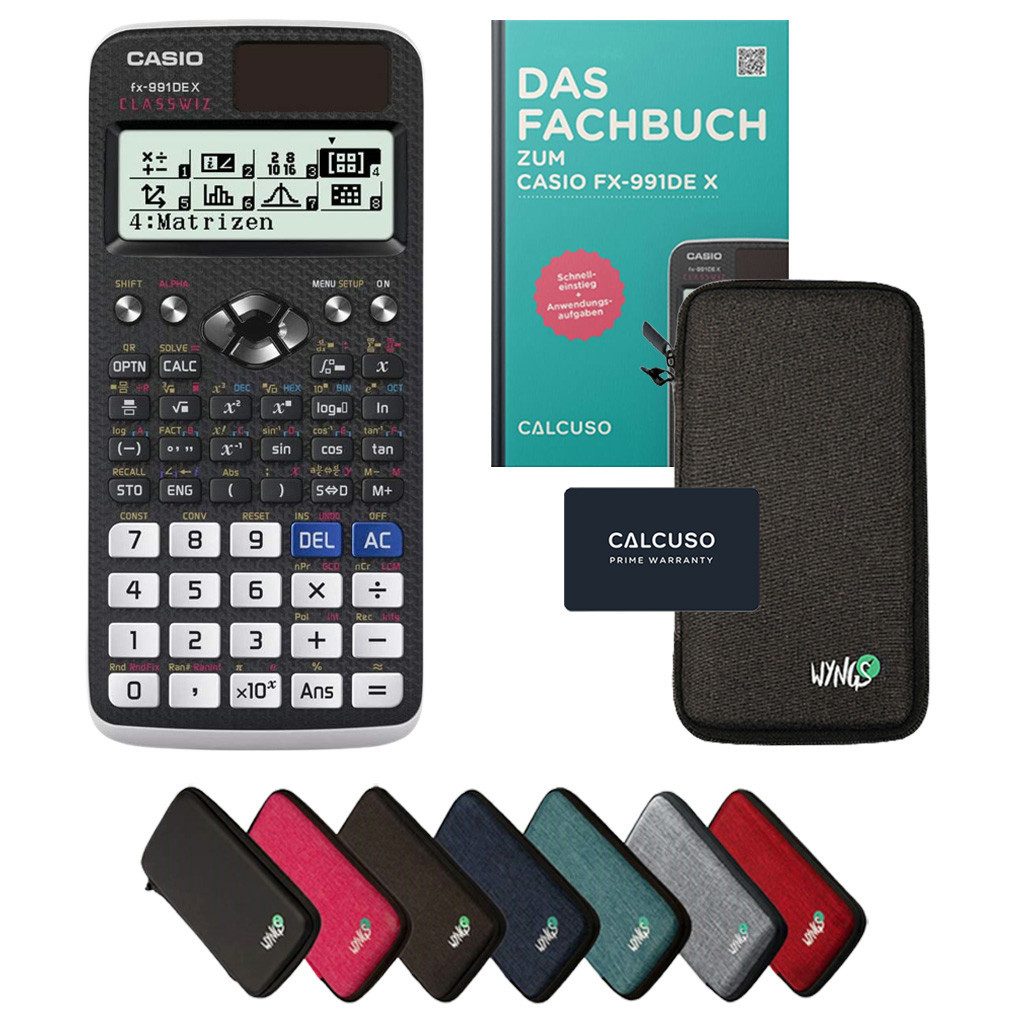 CASIO Taschenrechner fx-991DE X inkl. Schutztasche Dunkelgrau & Fachbuch (128 Seiten,DINA5)