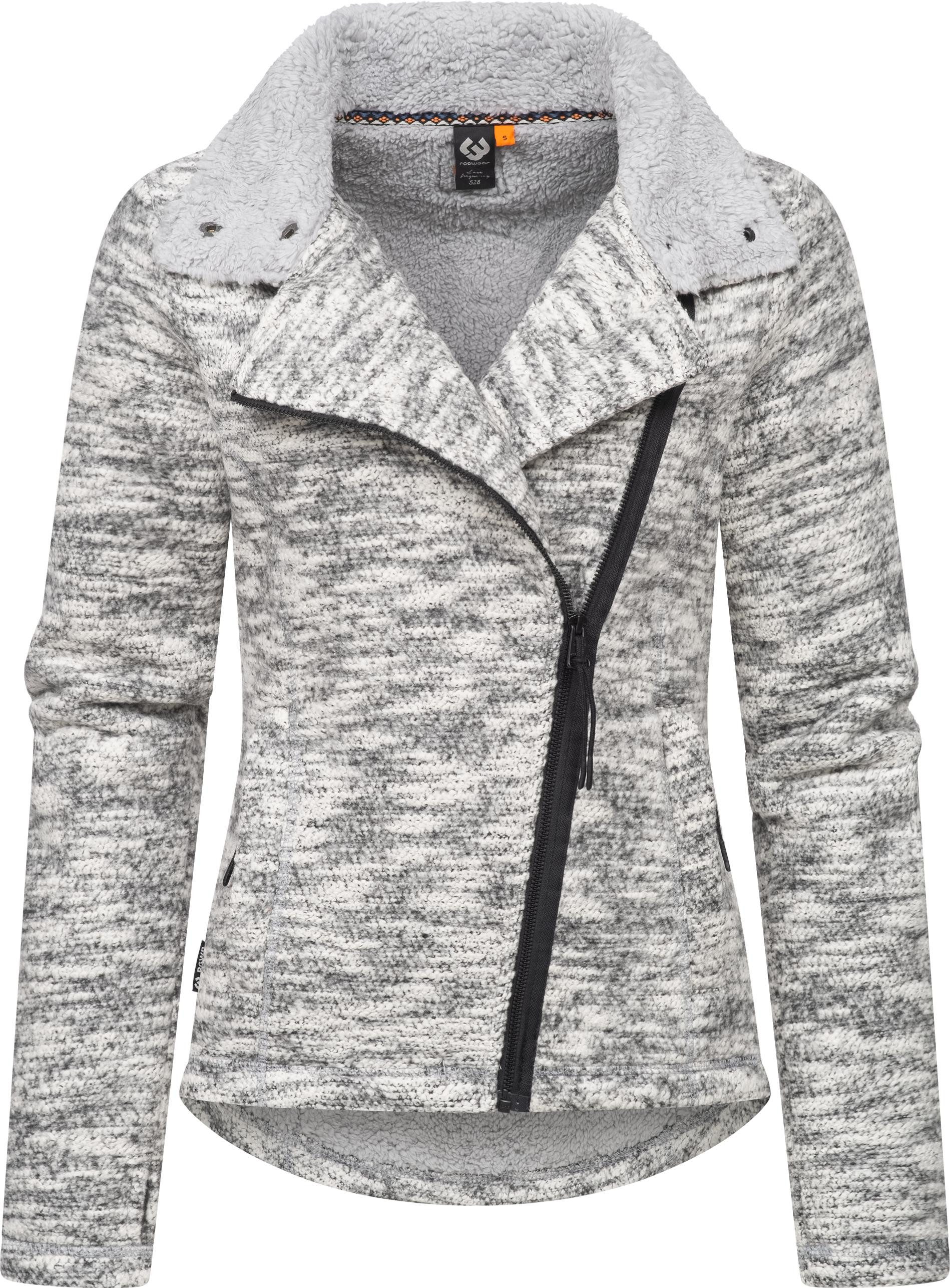 Ragwear Strickfleecejacke Saskie Melange Grob gestrickte Damen-Jacke mit Teddyfell-Futter