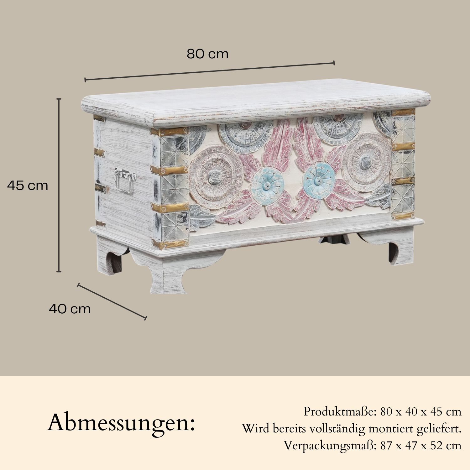 Marrakesch Orient & Mediterran Interior Betttruhe Boho Truhenbank Diala handgefertigte Möbel Sitztruhe Betttruhe 80 cm (1 St), Handarbeit