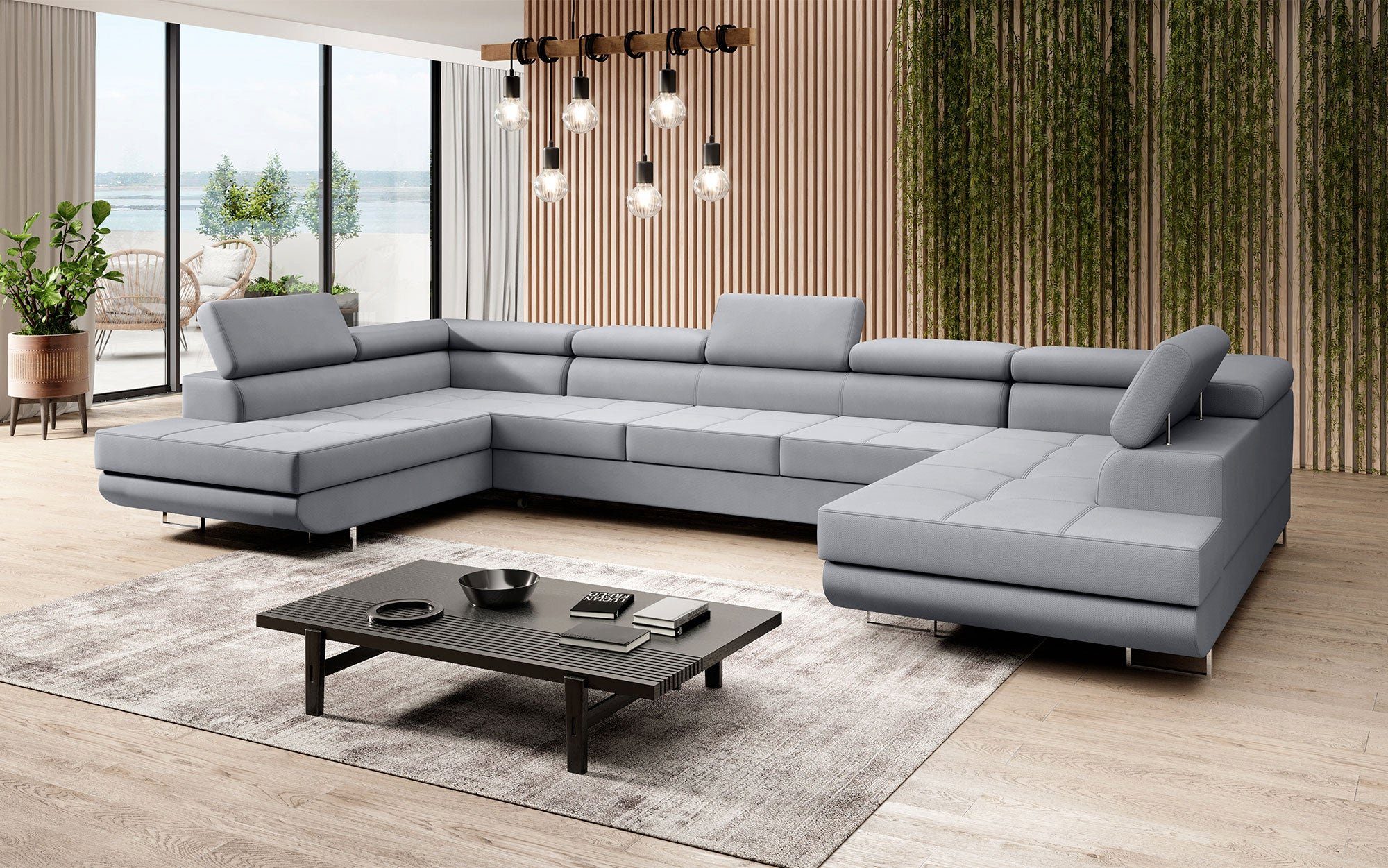 Baidani Sofa Sofa Positano mit Schlaf- und Klappfunktion (Stoff, inkl. Aufbau Grau