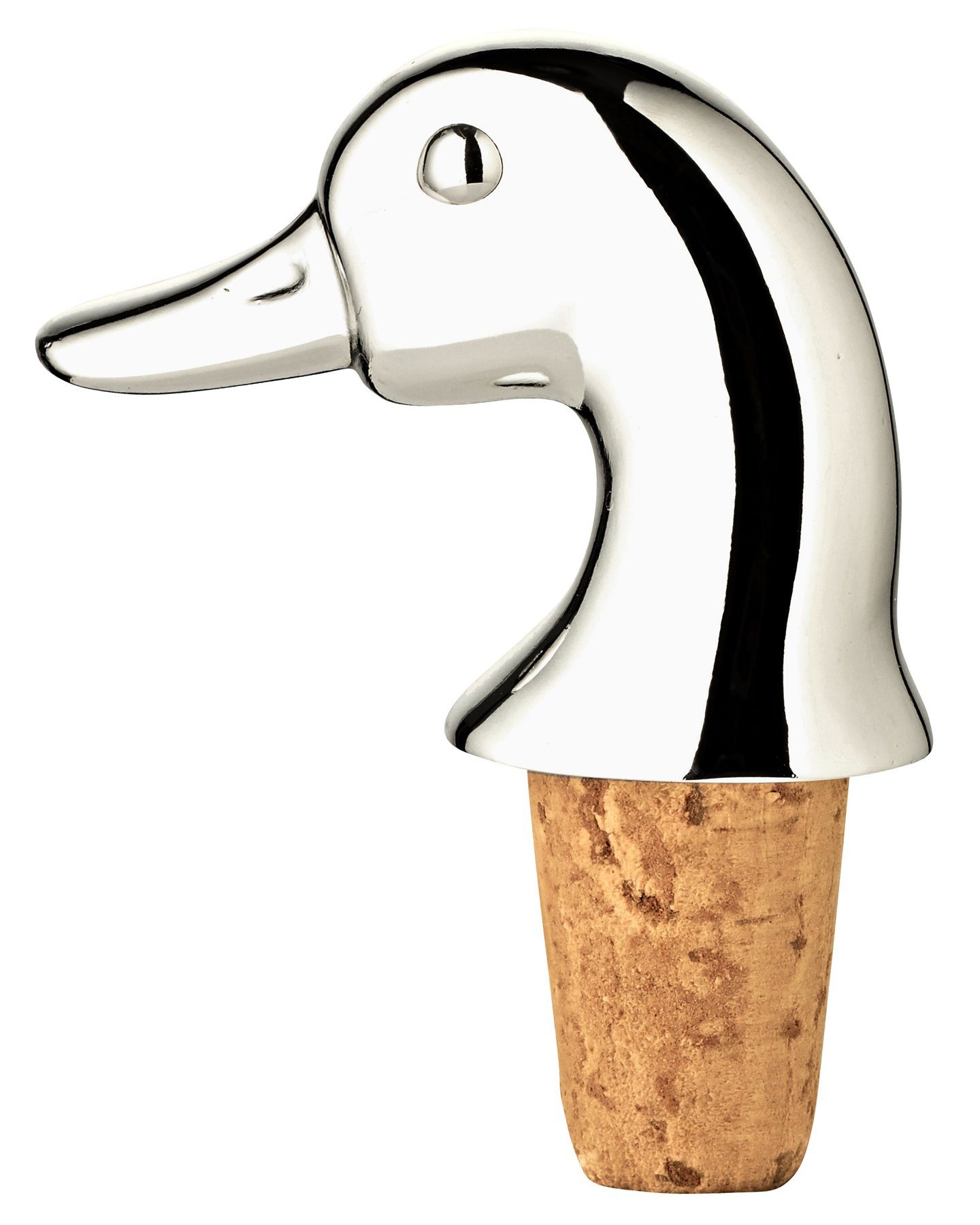 EDZARD Flaschenverschluss Ente, Enten-Figur, Naturkork, edel versilbert, anlaufgeschützt, H 8 cm