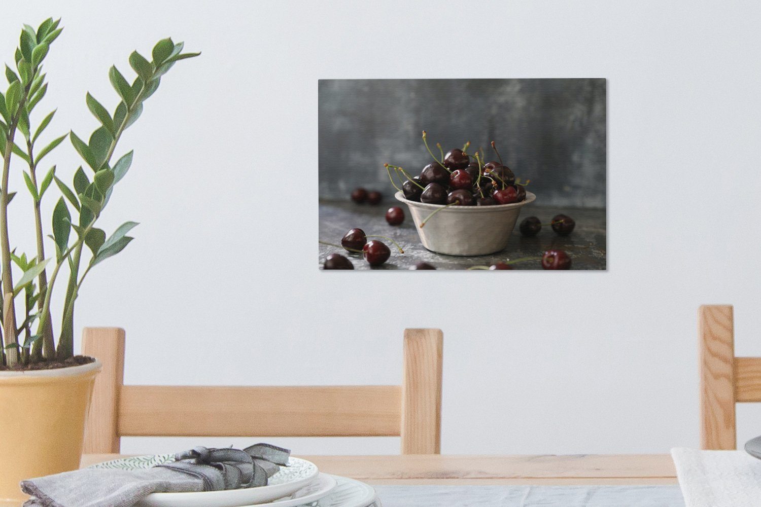 OneMillionCanvasses® Leinwandbild Kirsche - Aufhängefertig, Schale (1 Leinwandbilder, Wandbild Rot, - St), 30x20 cm Wanddeko