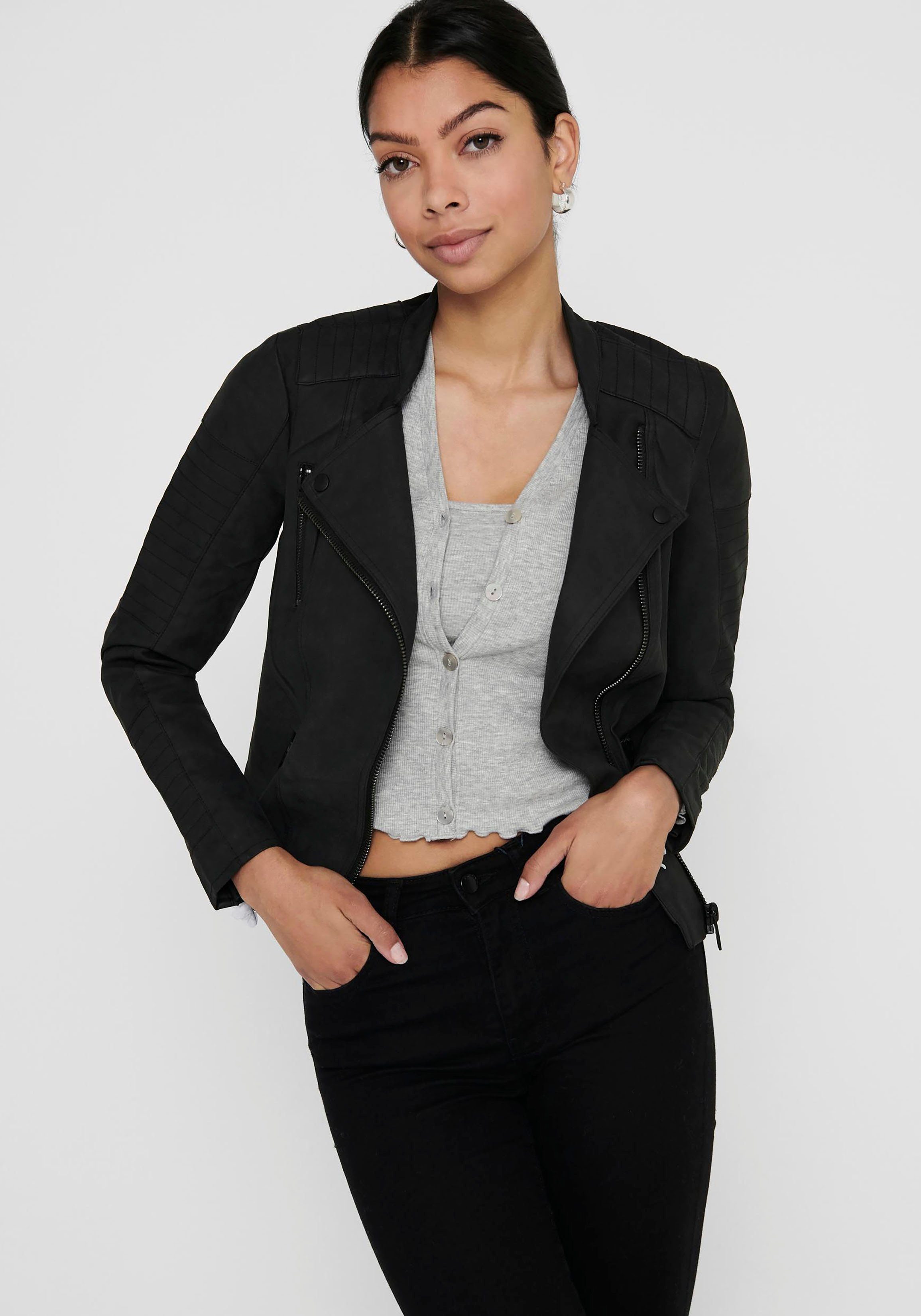 ONLY Lederimitatjacke ONLAVA mit Biker-Details Black