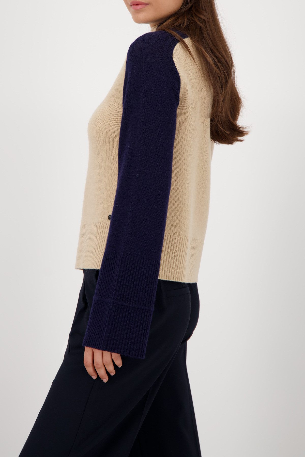 Monari Strickpullover Pullover Colorblock Regular fit mit Rundhalsausschnitt mit Stehkragen