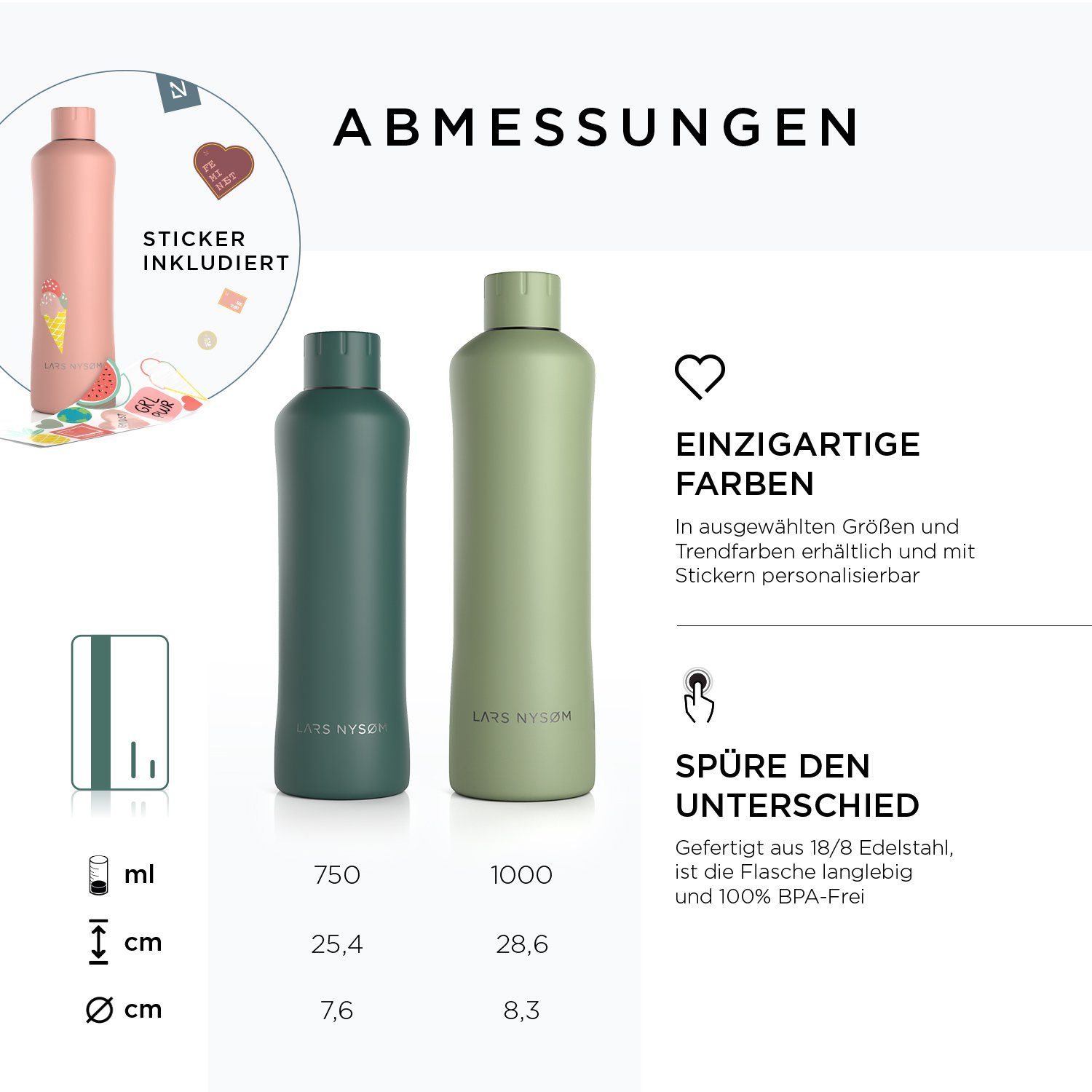 Bølge, Isolierflasche Kohlensäure BPA-Freie Stainless Thermosflasche geeignet NYSØM Steel LARS