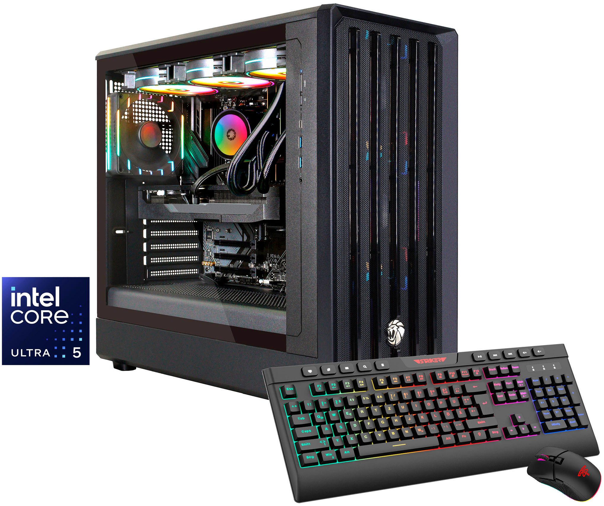 GAMEMAX CLAW BK 8175 Intel Core Ultra 5 245KF 32GB DDR5 1TB SSD RTX 5060 Gaming-PC (Intel® Core Ultra 5 245KF, RTX 5060, 32 GB RAM, 1000 GB SSD, Wasserkühlung, Windows 11, DDR5 RAM, Wasserkühlung)