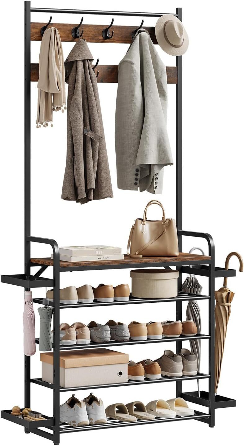 Woltu Kleiderständer, 4-in-1 Garderobenständer, für Flur Schlafzimmer, 80x190x30 cm