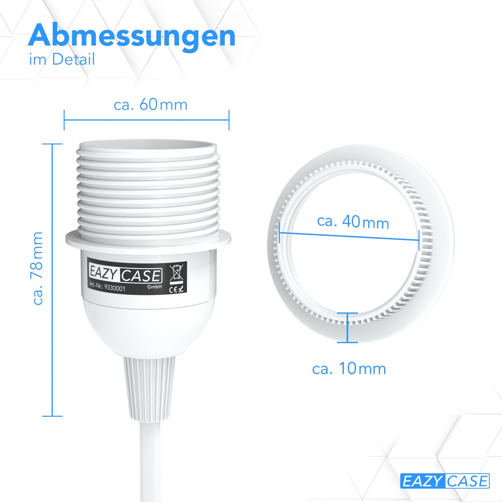 Lampenschirm E27 Fassung (Spar-Set, für Kabel DIY 3,5m, EAZY Weiß Schalter zum Stromkabel Lampensockel mit Lampenfassung 3x CASE Lampe E27 3-St), Aufhängen und