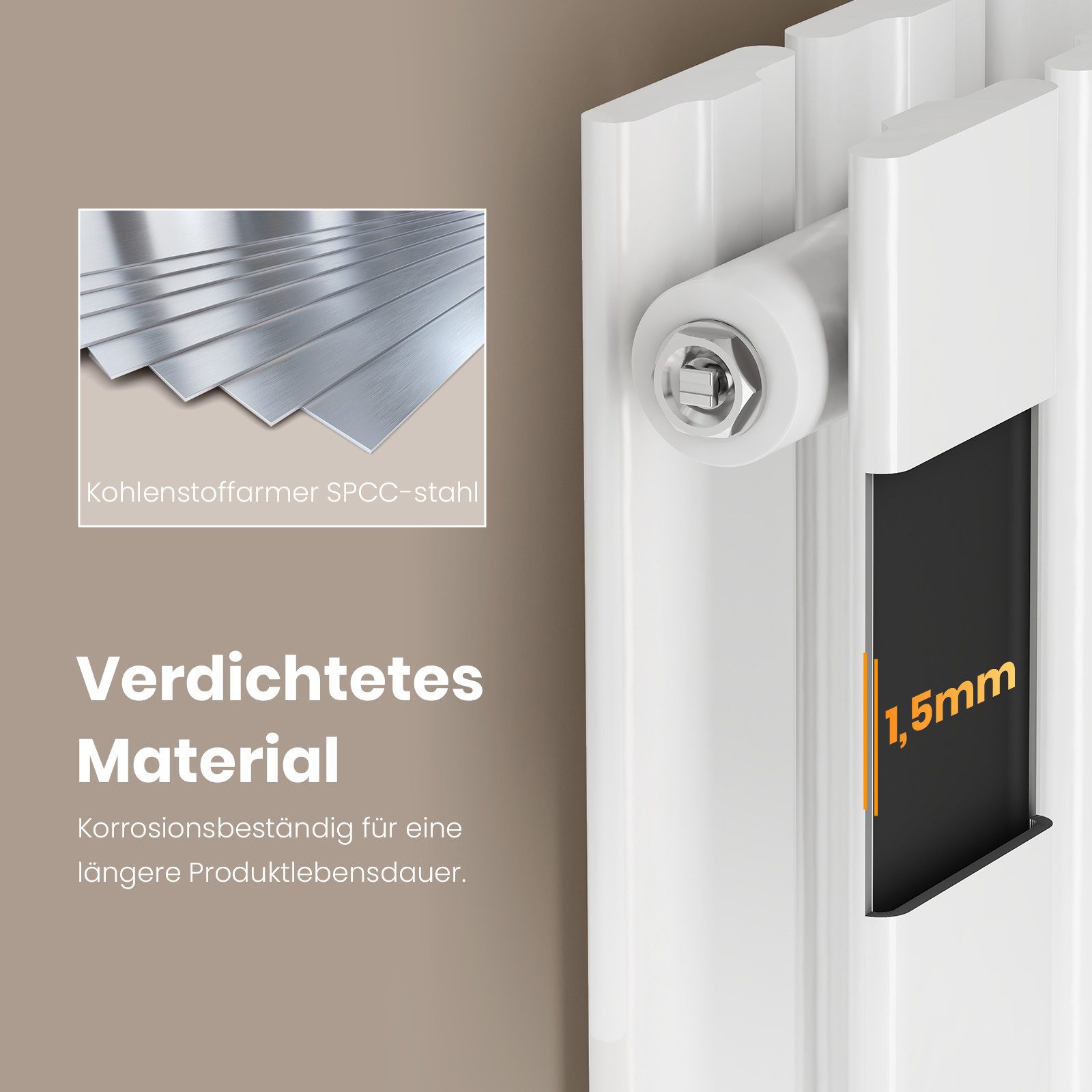 EMKE Heizkörper Anthrazit/Weiß Doppellagig Flach Design Paneelheizkörper, Vertikal, Mittelanschluss 966W für 12qm Raum, Weiß