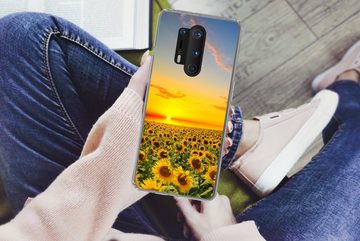 MuchoWow Handyhülle Blumen - Sonnenblume - Sonnenuntergang - Nacht - Orange, Phone Case, Handyhülle OnePlus 8 Pro, Silikon, Schutzhülle