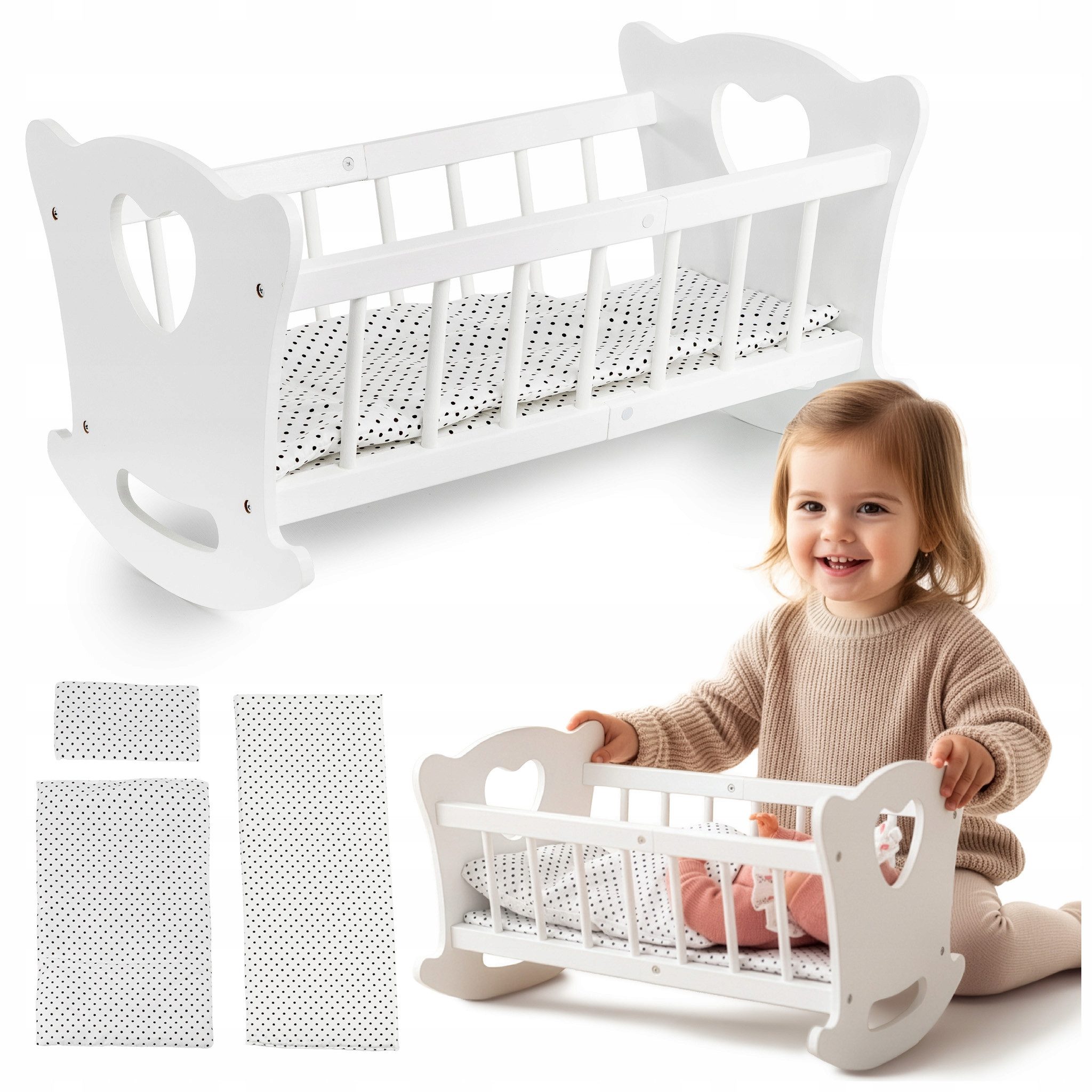 Green Series Puppenwiege Holz Puppenwiege mit Bettwäsche – liebevolles Roll günstig online kaufen