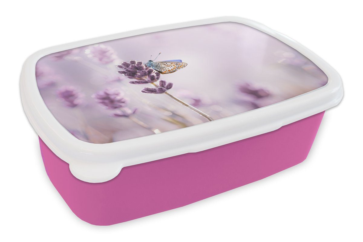 MuchoWow Nahaufnahme Lila, Snackbox, Kinder, - Mädchen, Kunststoff Schmetterling Lunchbox - rosa - (2-tlg), Lavendel Kunststoff, Brotbox Brotdose Erwachsene, für
