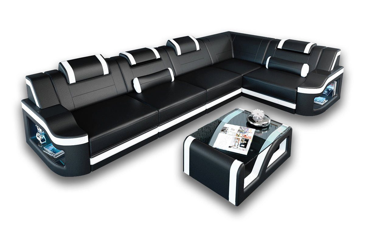 Sofa Dreams Ecksofa Bettfunktion Couch, Leder wahlweise als Designersofa LED, Padua Ledercouch Schlafsofa, Sofa, Form Ledersofa mit L mit