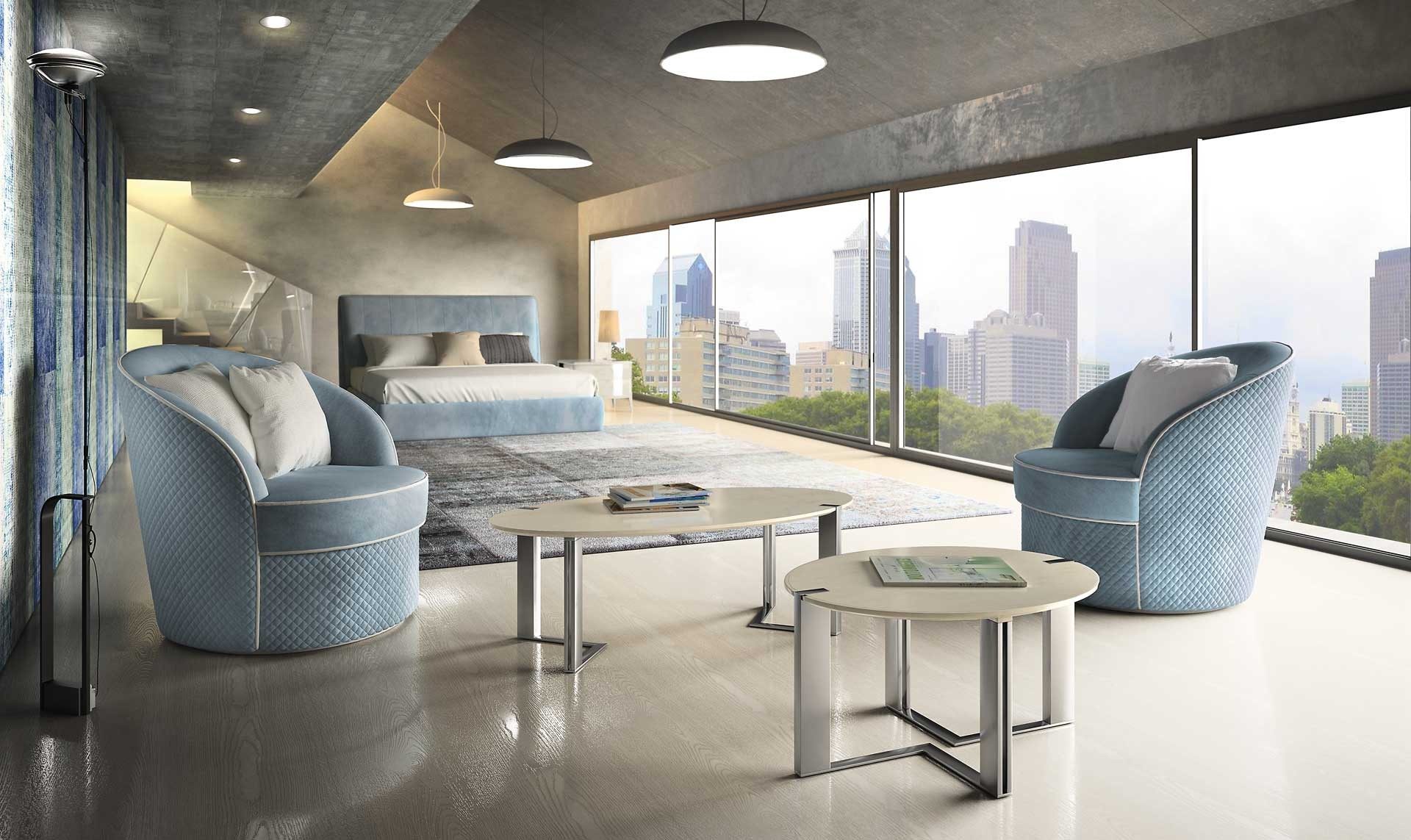 Xlmoebel Sessel Luxus Polster Couch 1-Sitzer Textil Blau für Schlafzimmer (1-St), Made in Europa