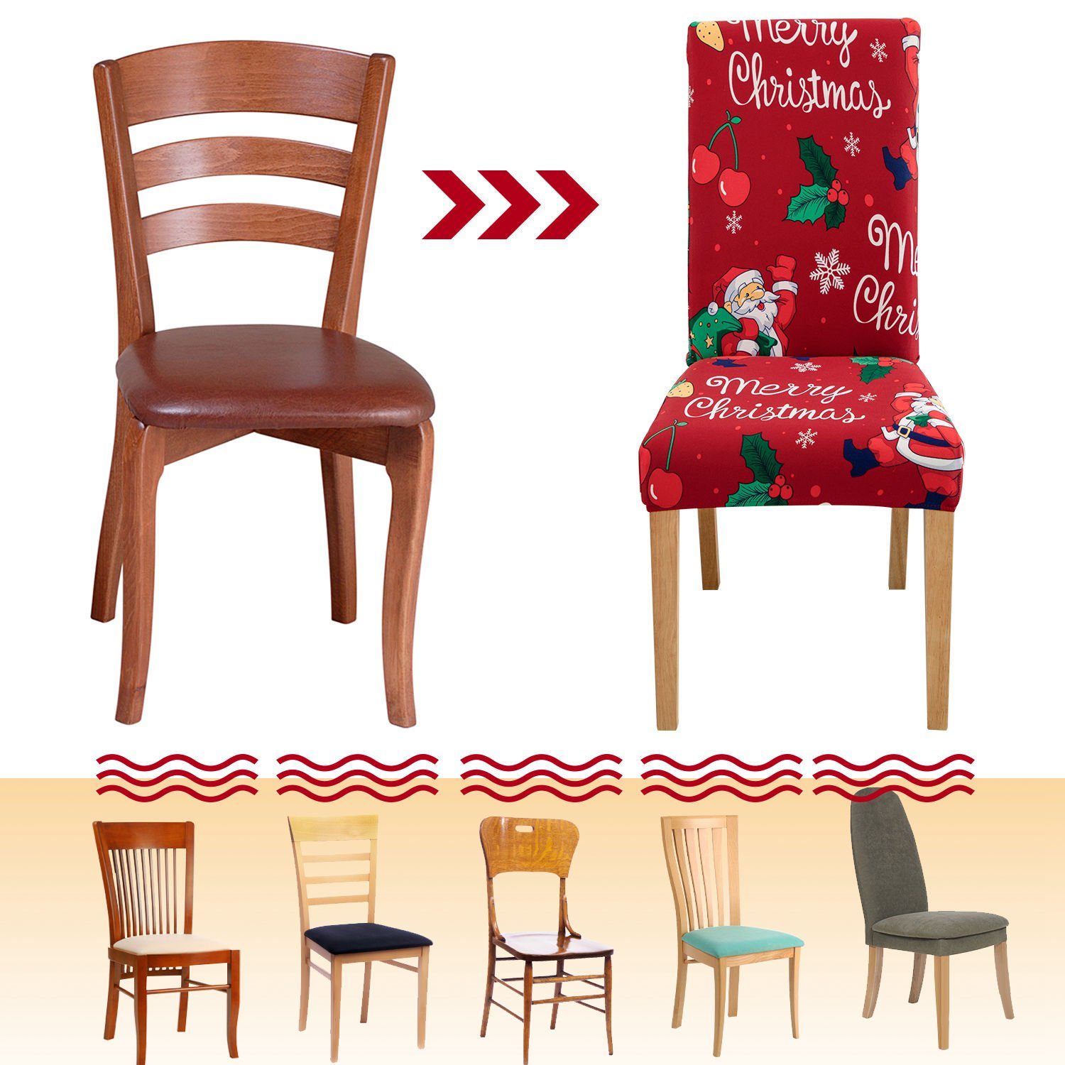 Clanmacy Stuhlhusse Stuhlhusse Stretch Stuhlhussen,6 Stück,Weihnachten Stuhl Stuhlüberzug, Passt sich an verschiedene Stühle an – Bild 4 von 5