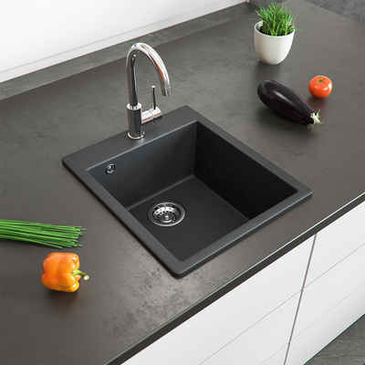Bergstroem Küchenspüle »Granit Spüle Einbauspüle Spülbecken Küche + Siphon Schwarz«