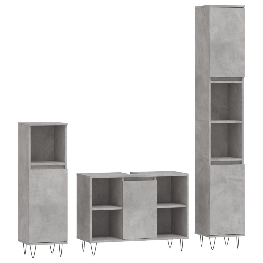 vidaXL Badezimmer-Set 3-tlg. Badmöbel-Set Betongrau Holzwerkstoff, günstig online kaufen
