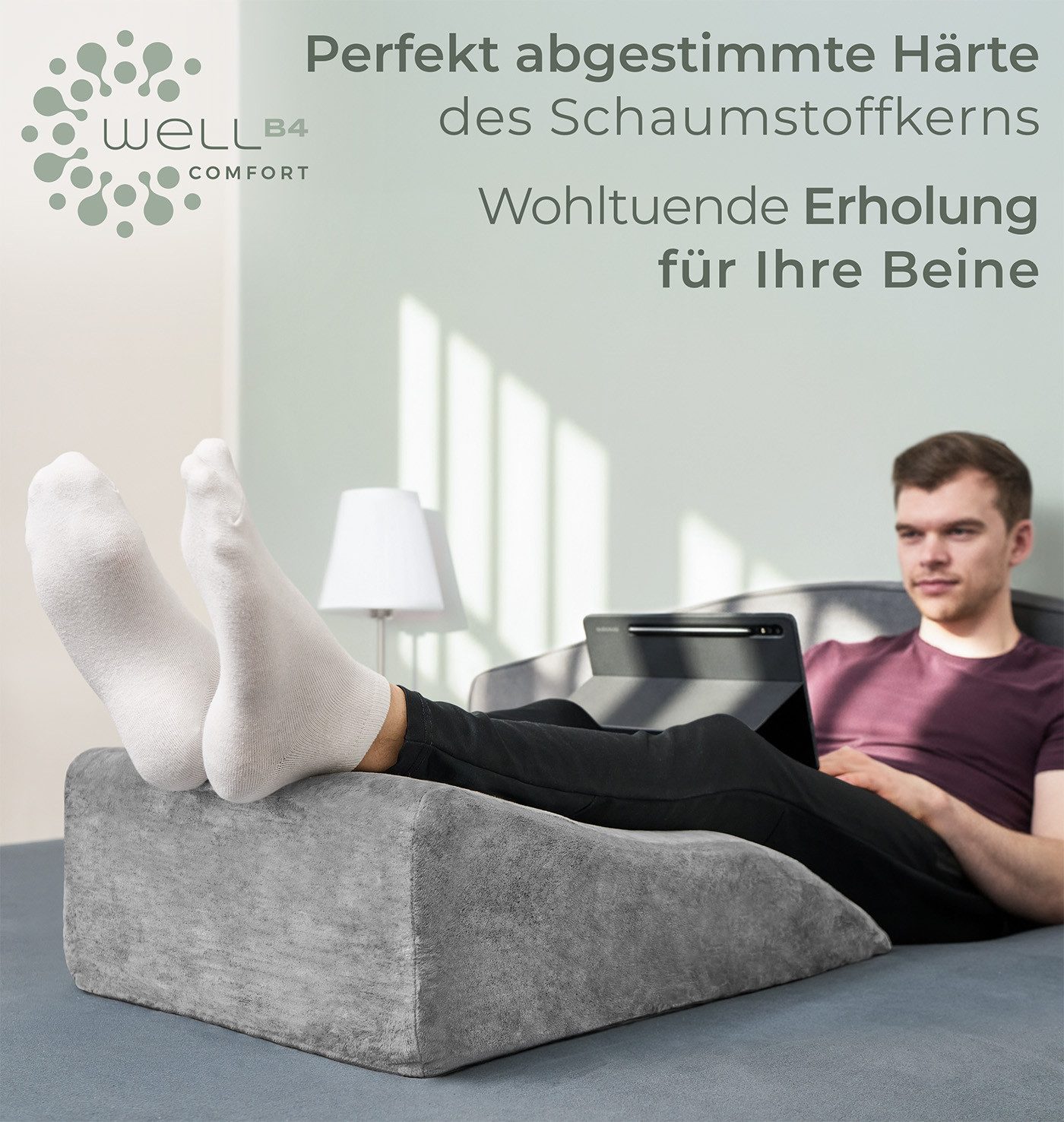 Well B4 Venenkissen zum Beine hochlagern - Beinhochlagerungskissen Beinauflage Keilkissen, Stützkissen für Beine & Knie ideal als Lymphkissen und Venenkeil, in 3 Größen