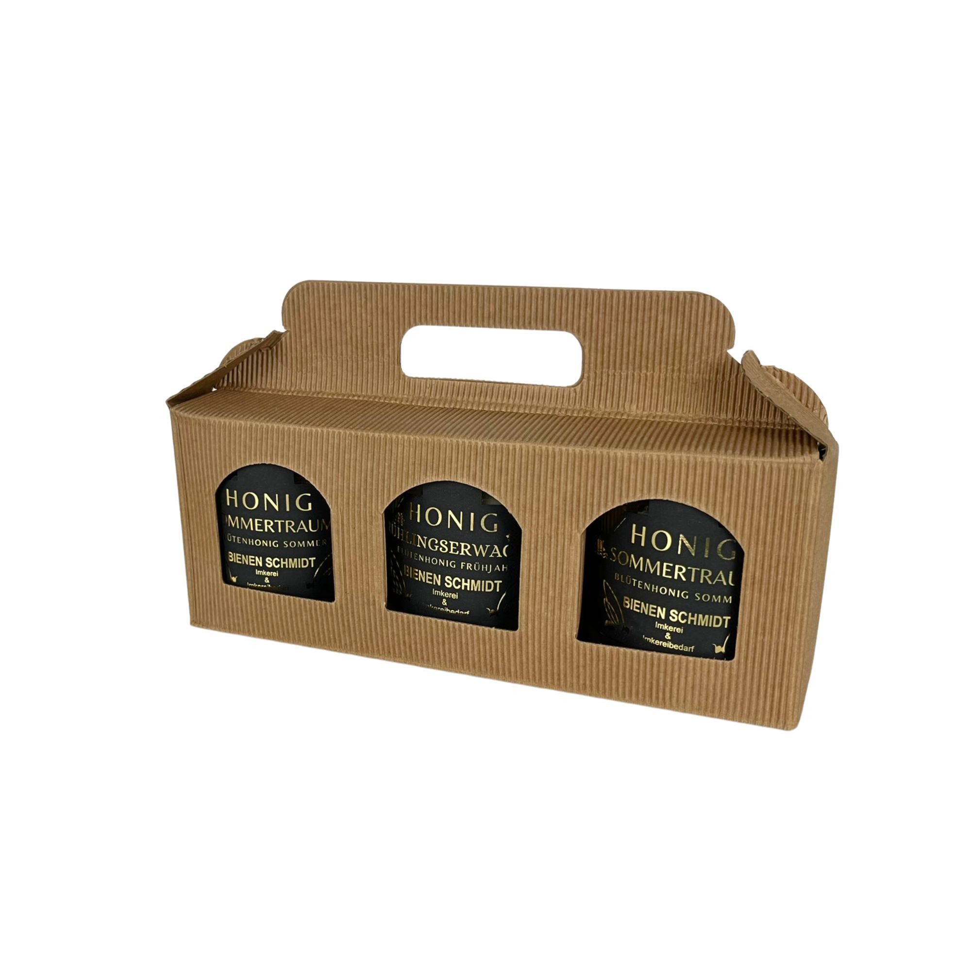 BIENEN SCHMIDT Honig 3er Geschenkset Deutscher Imkerhonig, (Spar-Set), 1x "Frühlingserwachen" 1x "Sommertraum" 1x "Waldzauber"