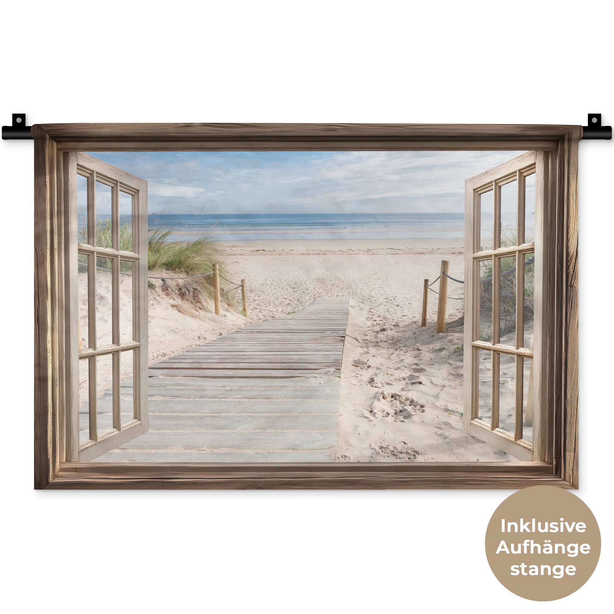 MuchoWow Wandteppich Durchblick - Strand - Dünen - Weg - Landschaft, Rechteckig, Höhe: 3 mm, Wandteppich für Wohnzimmer, Schlafzimmer, 60x40 cm