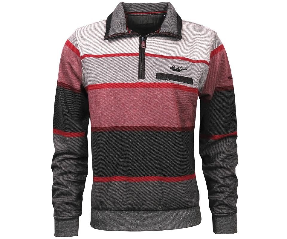 Mode Monte Carlo Sweatshirt Sweat-Shirt Troyer Zip Grau mit Rot