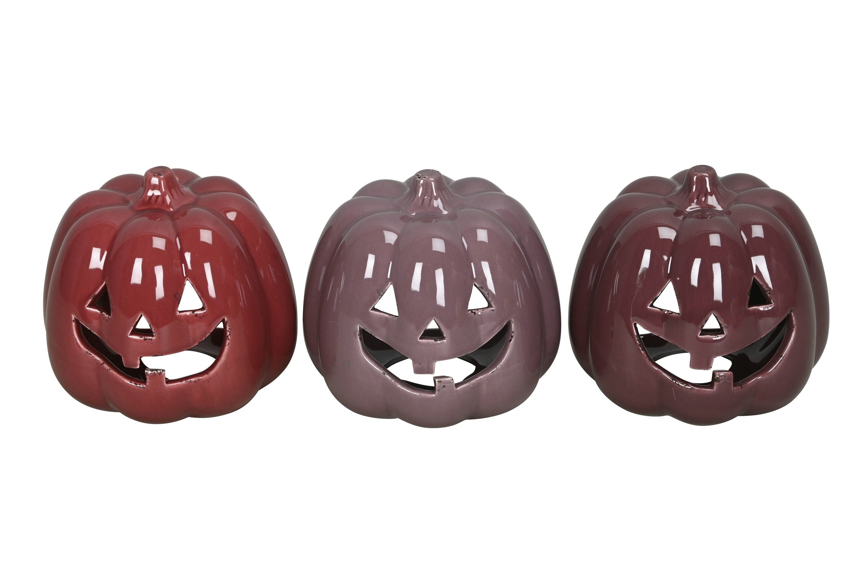 finehomegarden Windlicht Kürbis Teelichthalter 3farbig sort. Keramik Dolomit glänzend Herbst (Set, 3 St., 3 tlg), Herbstdeko Ø15cm H13,5cm Halloween