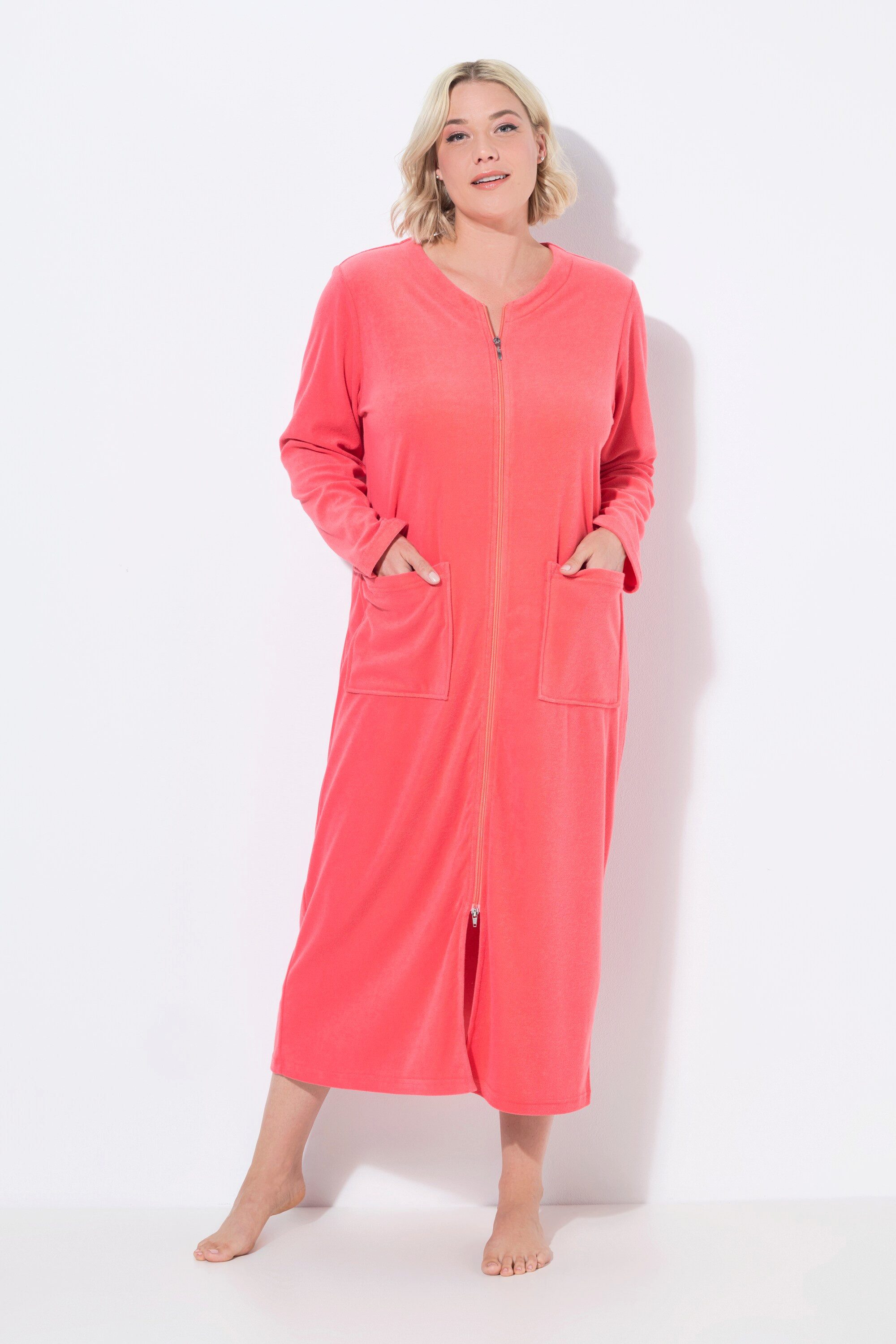 Ulla Popken Bademantel Bademantel 2-Wege-Zipper Frottee günstig online kaufen
