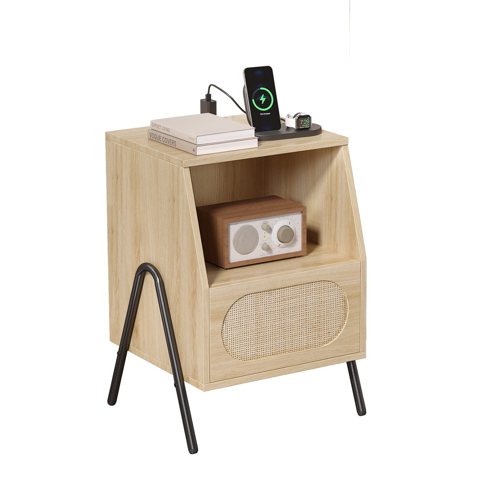 VINGLI Nachttisch mit Ladefunktion, Rattan Beistelltisch günstig online kaufen