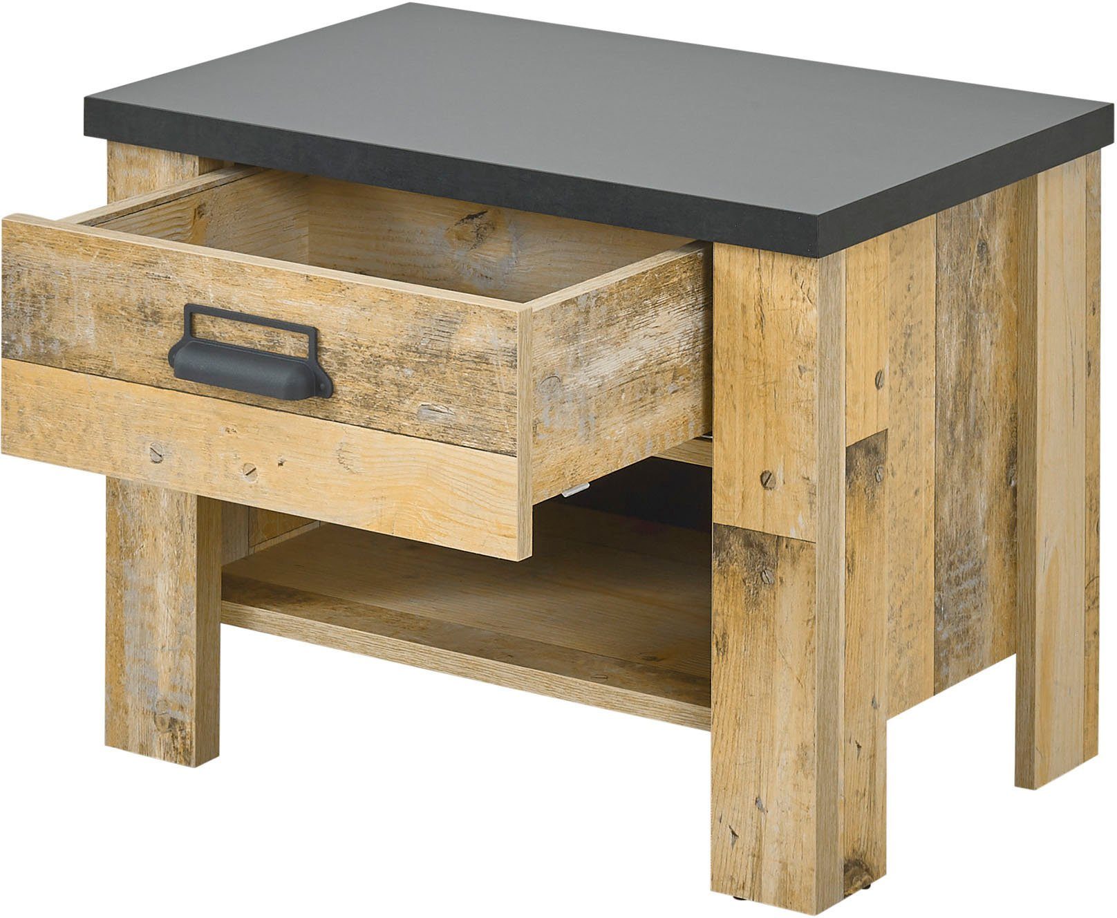 Home affaire Nachtkommode SHERWOOD, mit Apothekergriff aus Metall, Schubkasten "Soft close", Breite 60 cm