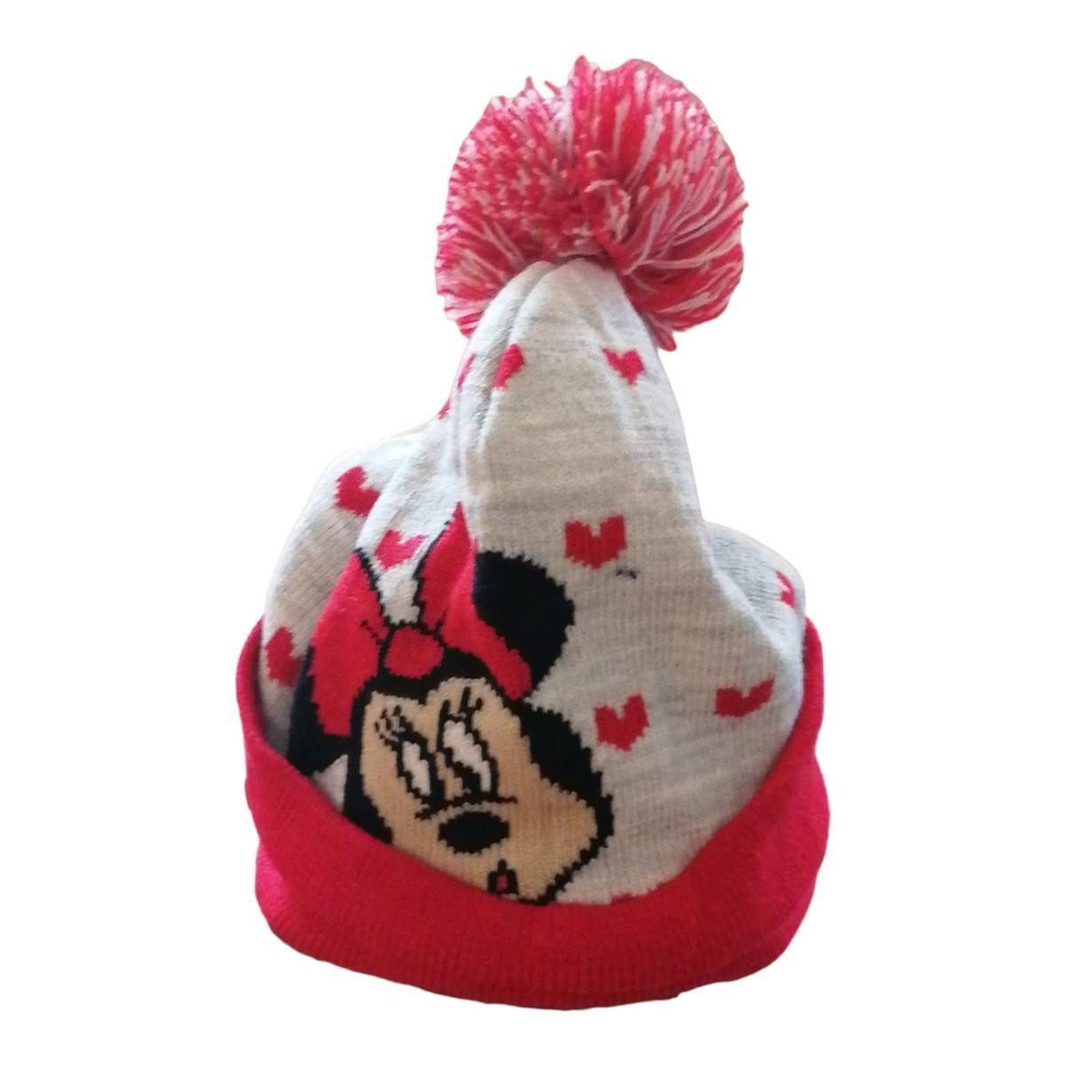 Disney Minnie Mouse Strickmütze Minnie Mouse Strickmütze für Mädchen, Rot-Grau, 100% Acryl, 52 & 54