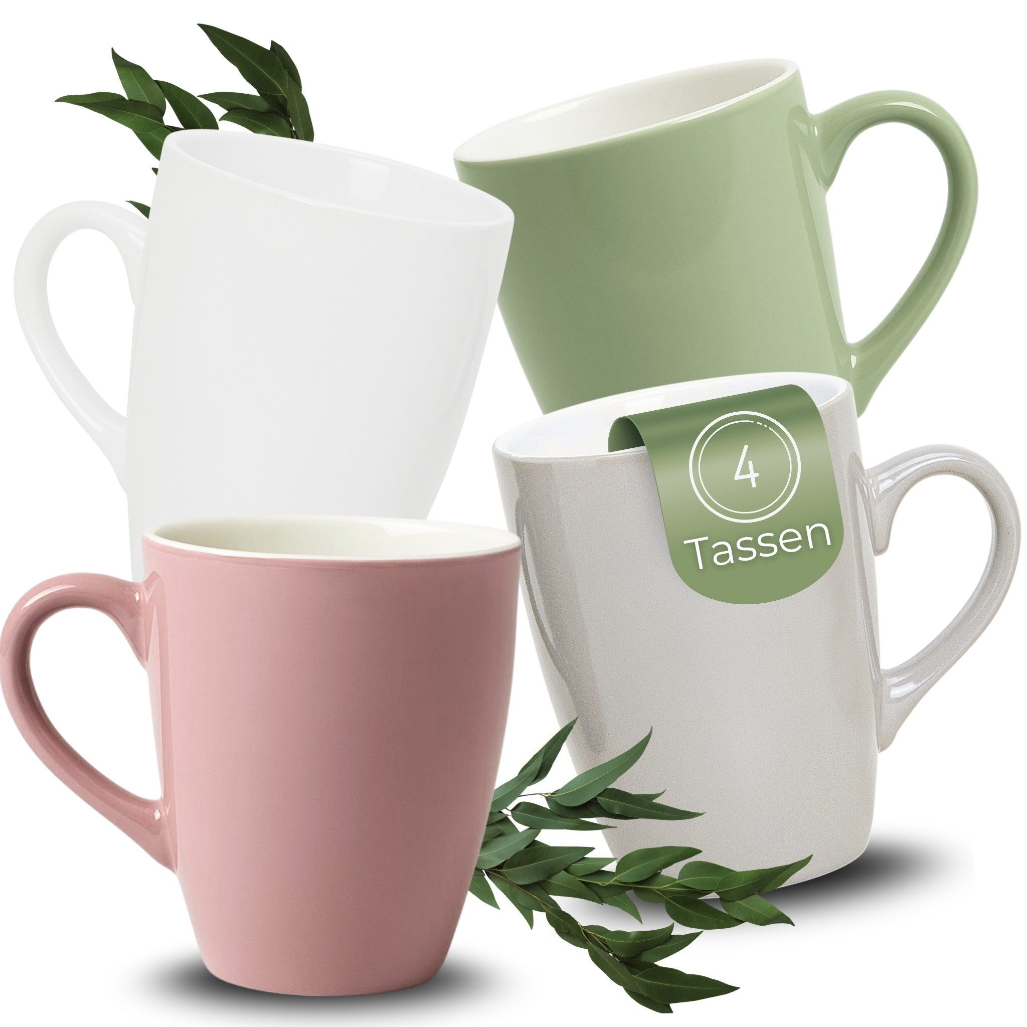 matches21 HOME & HOBBY Tasse Kaffeetassen 4er Set aus Keramik 340ml, Teetassen schöne Farben, 4-tlg., Keramik, Moderne Kaffeebecher Spülmaschinenfest & Mikrowellengeeignet