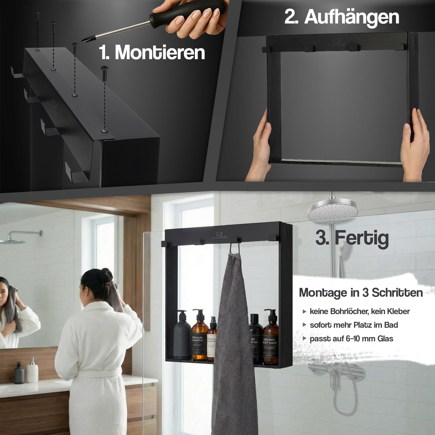 ShowerNIZR Duschregal ShowerNIZR Duschregal - Duschablage ohne Bohren für Duschwand