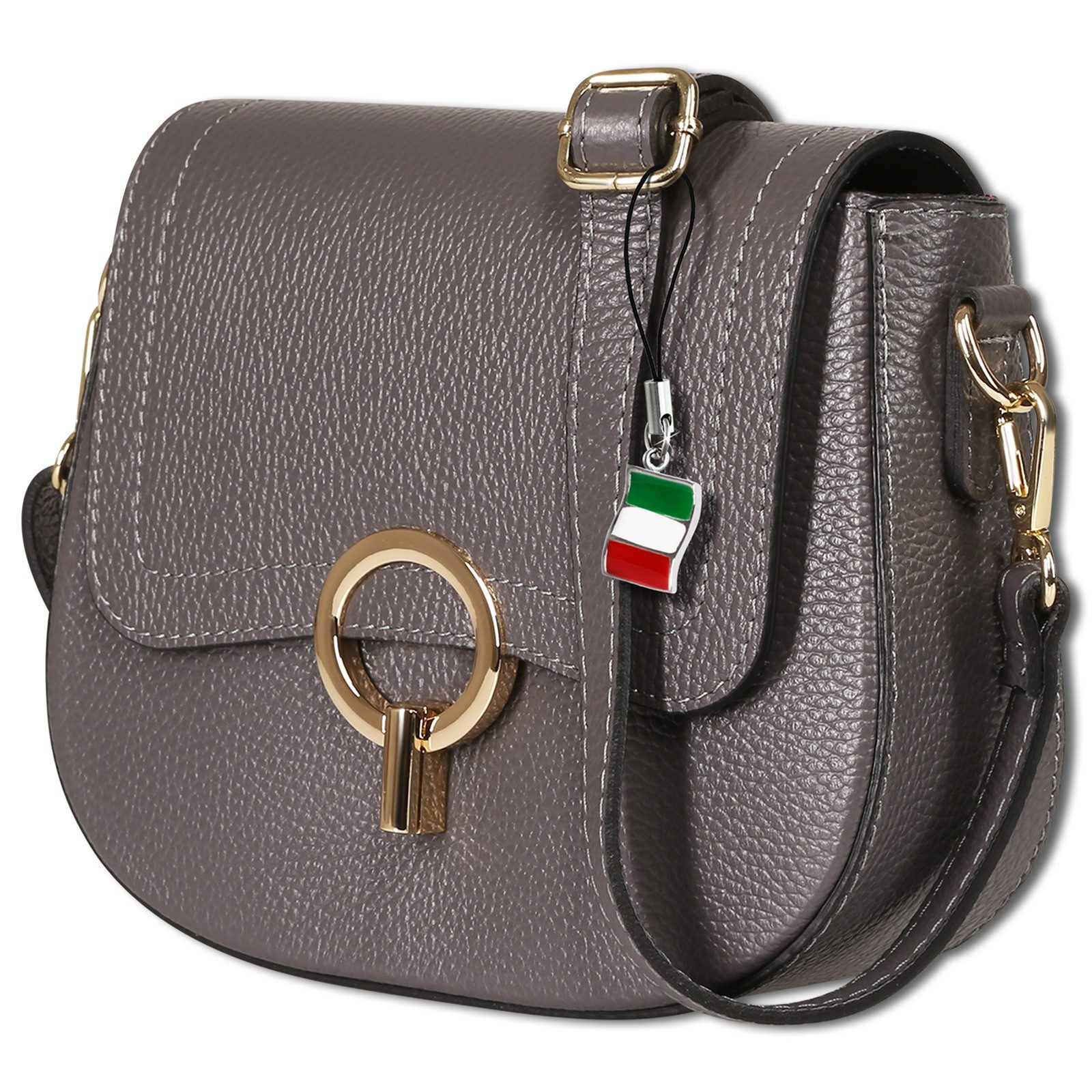 FLORENCE Umhängetasche Florence Damen Umhängetasche Satteltasche (Umhängetasche), Damen Umhängetasche Leder, grau ca. 23cm x ca. 20cm hoch