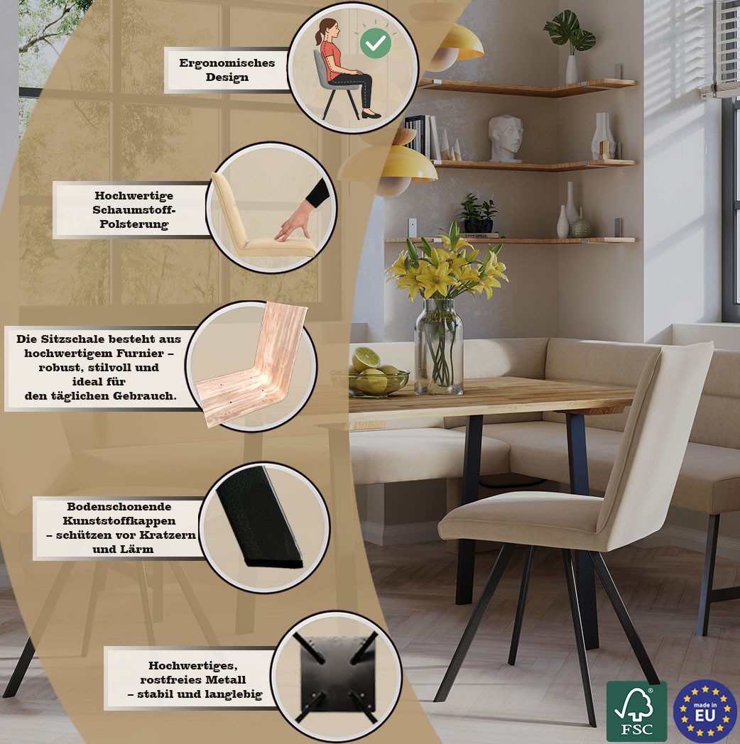 OTTO home Eckbankgruppe Sava, (Set, 4-tlg), Eckbank mit Wellenfederung im Sitz, Tisch Massiv Eiche