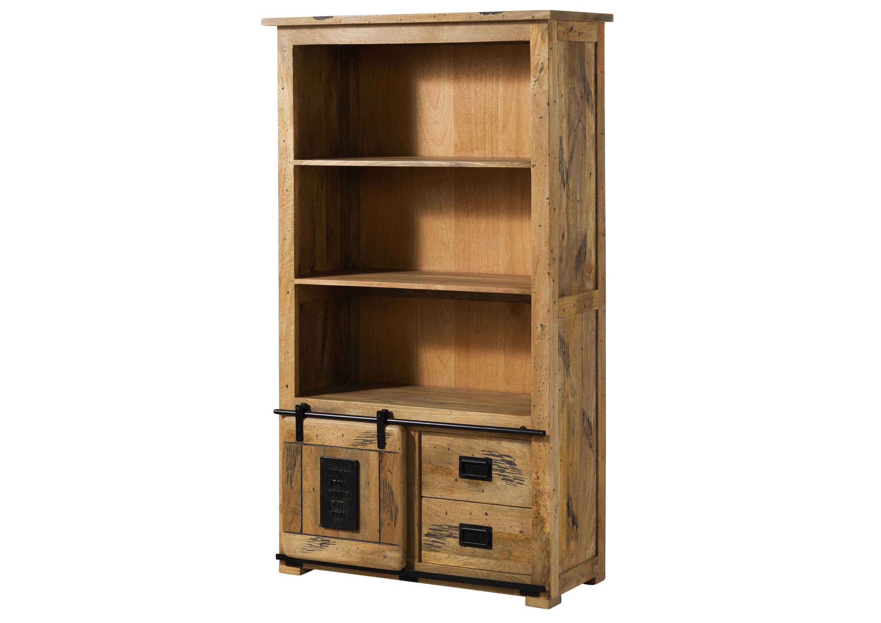 Massivmoebel24 Bücherregal, Regal Mango 100x45x175 natur lackiert RAILWAY #196