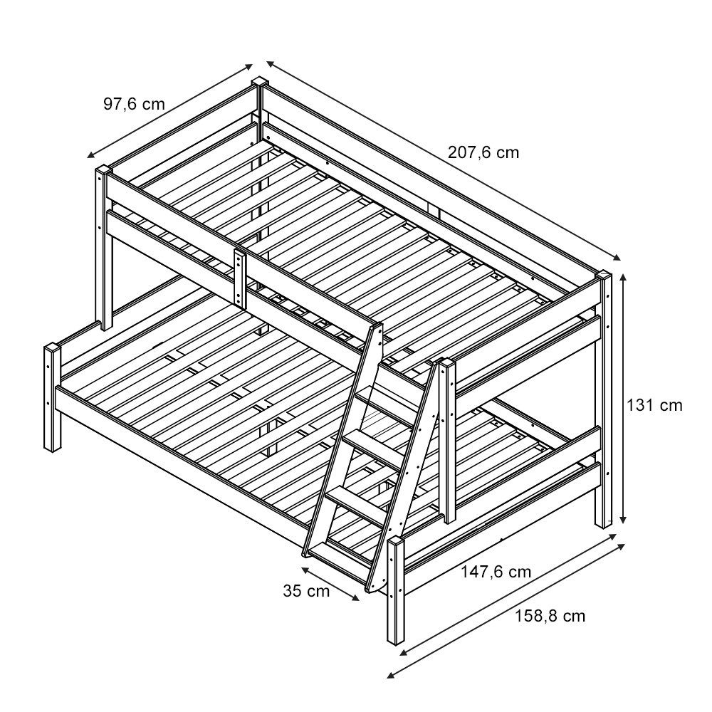 VitaliSpa® Etagenbett Everest, Naturholz, 140x200 / 90x200 cm (1-St., mit Leiter), mit Bettleiter