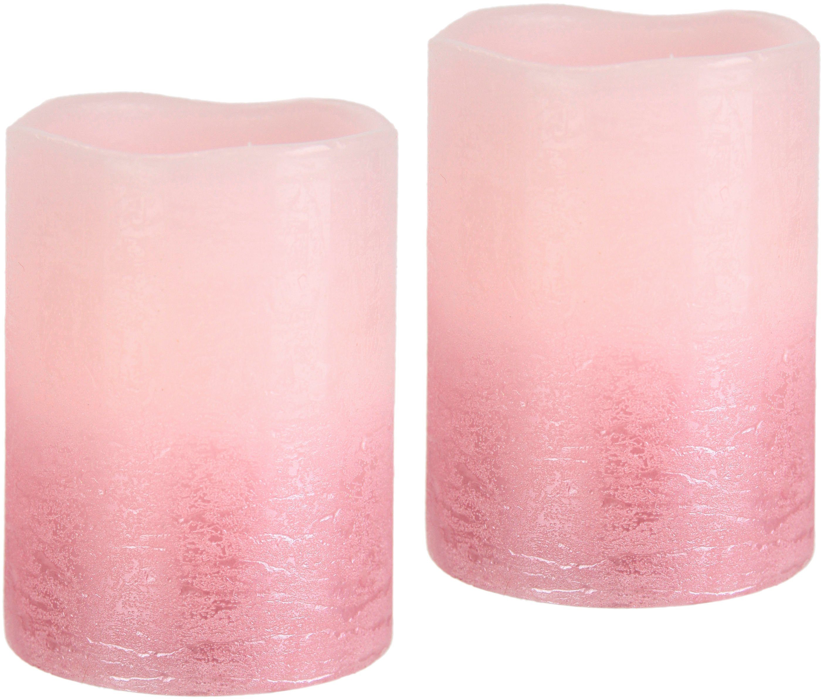 I.GE.A. LED-Kerze LED-Kerzen Flackernd romantisch Set Echtwachs Stumpenkerze Romantische Deko 2er Rosa Dekoration Valentinstag (2-tlg), Warmweiß