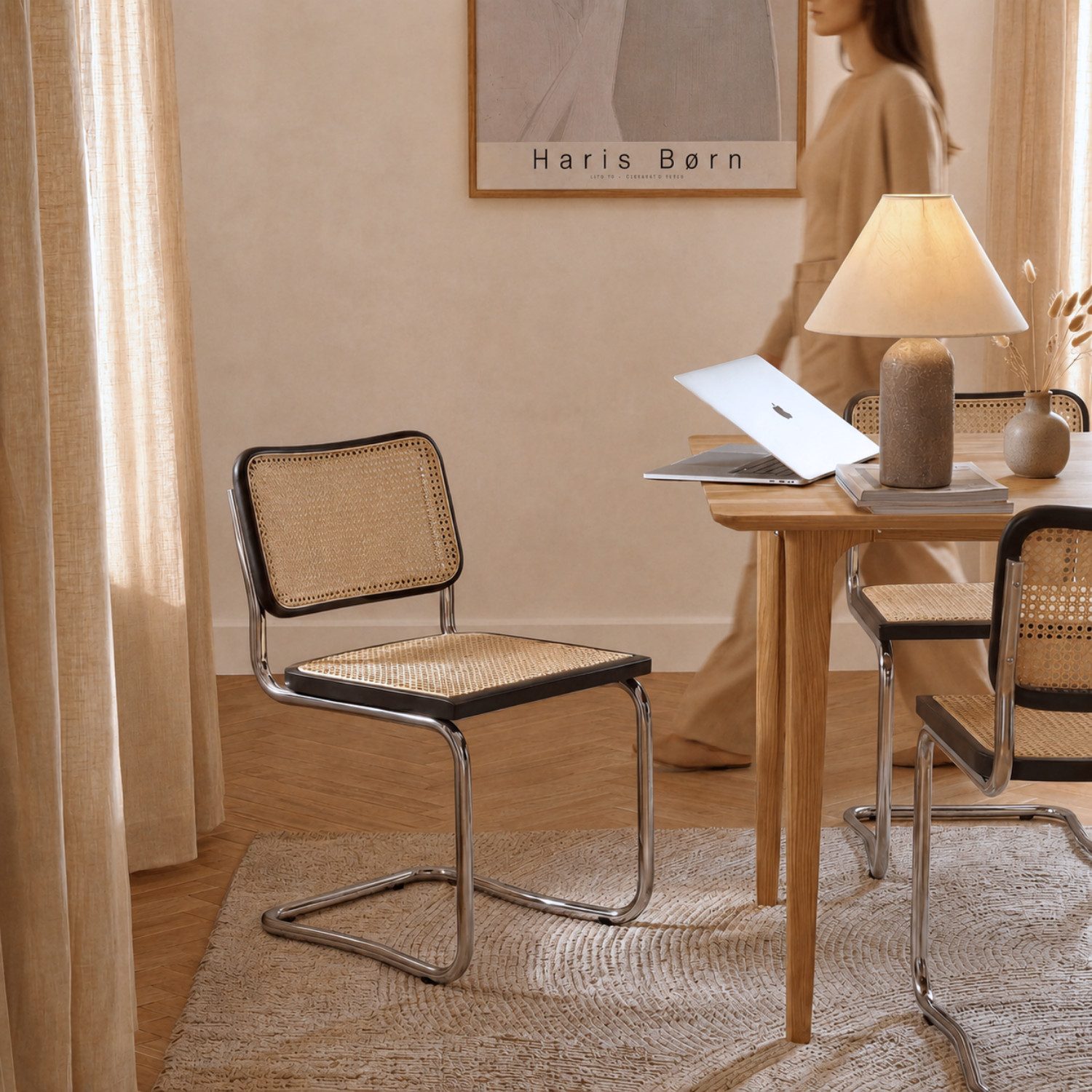 Haris Børn Freischwinger Wiener Geflecht SKØR - Handgefertigt in Italien - Premium Schwingstuhl (Set, 4 St), Hochwertige Freischwinger Stühle - Rattanstühle fürs Esszimmer