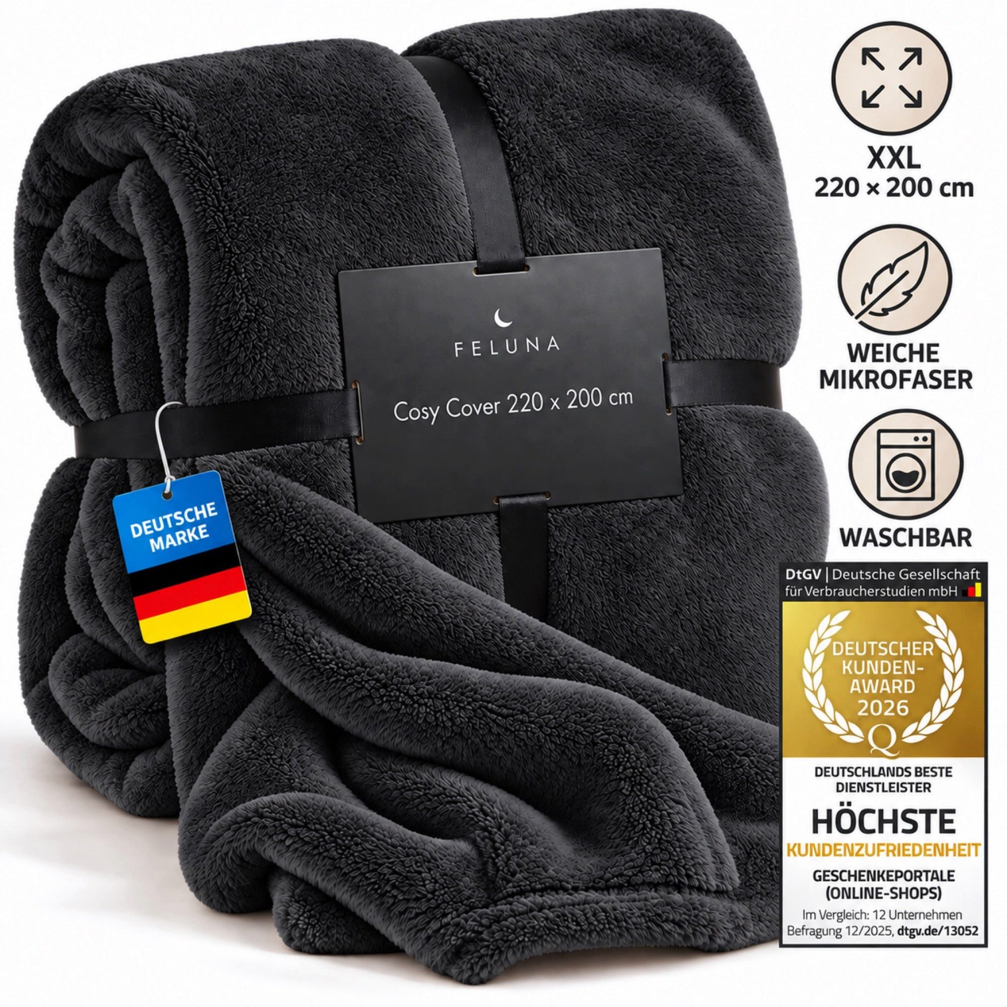 Wohndecke FELUNA Coral Fleece Kuscheldecke XXL – Superweicher Cashmere-Touch, Feluna, Tagesdecke Kaschmir-Touch 220 x 200 cm