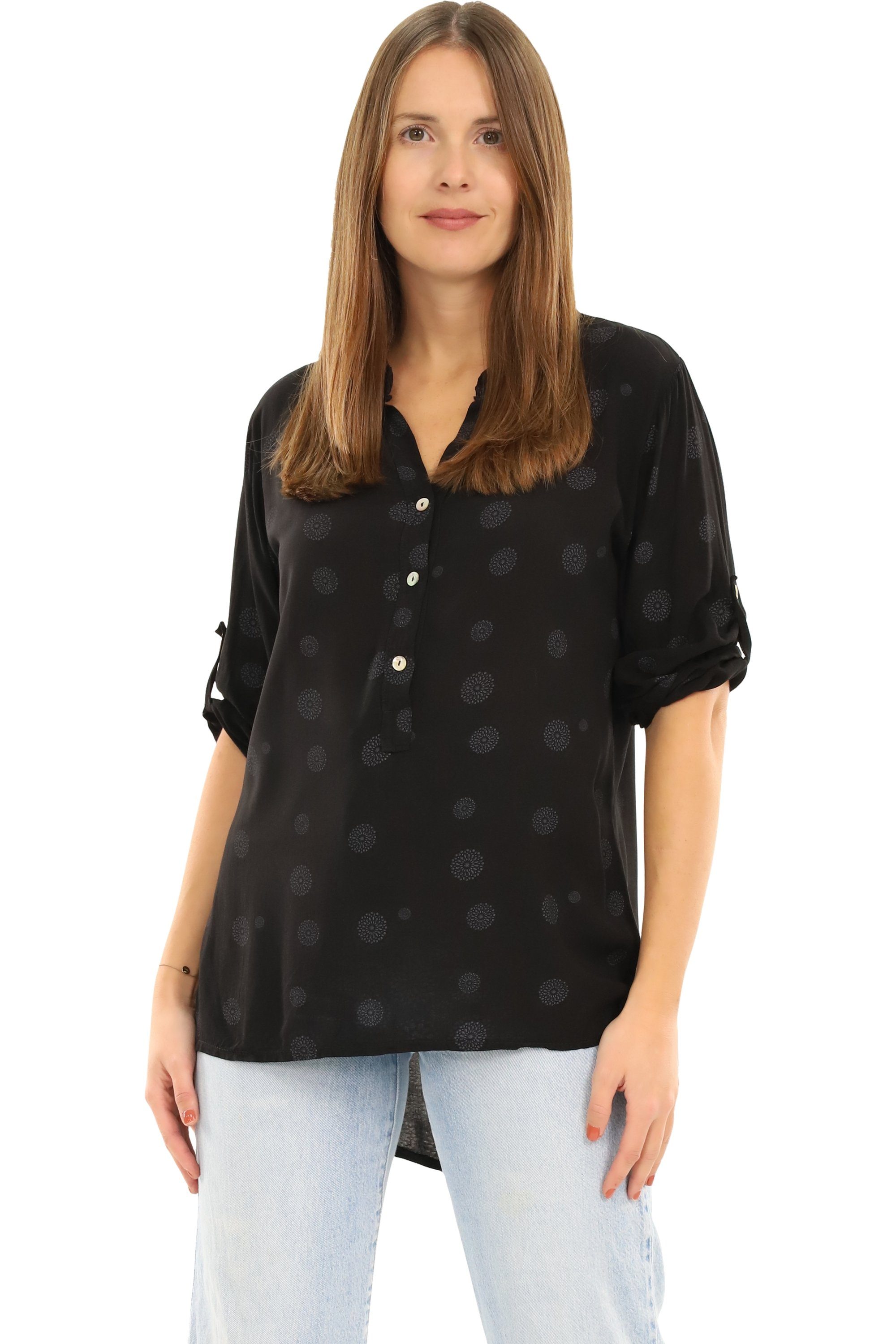 malito more than Kreis mit Schlupfbluse fashion 6703 Print schwarz Bluse Ärmeln Blumen Einheitsgröße 3/4