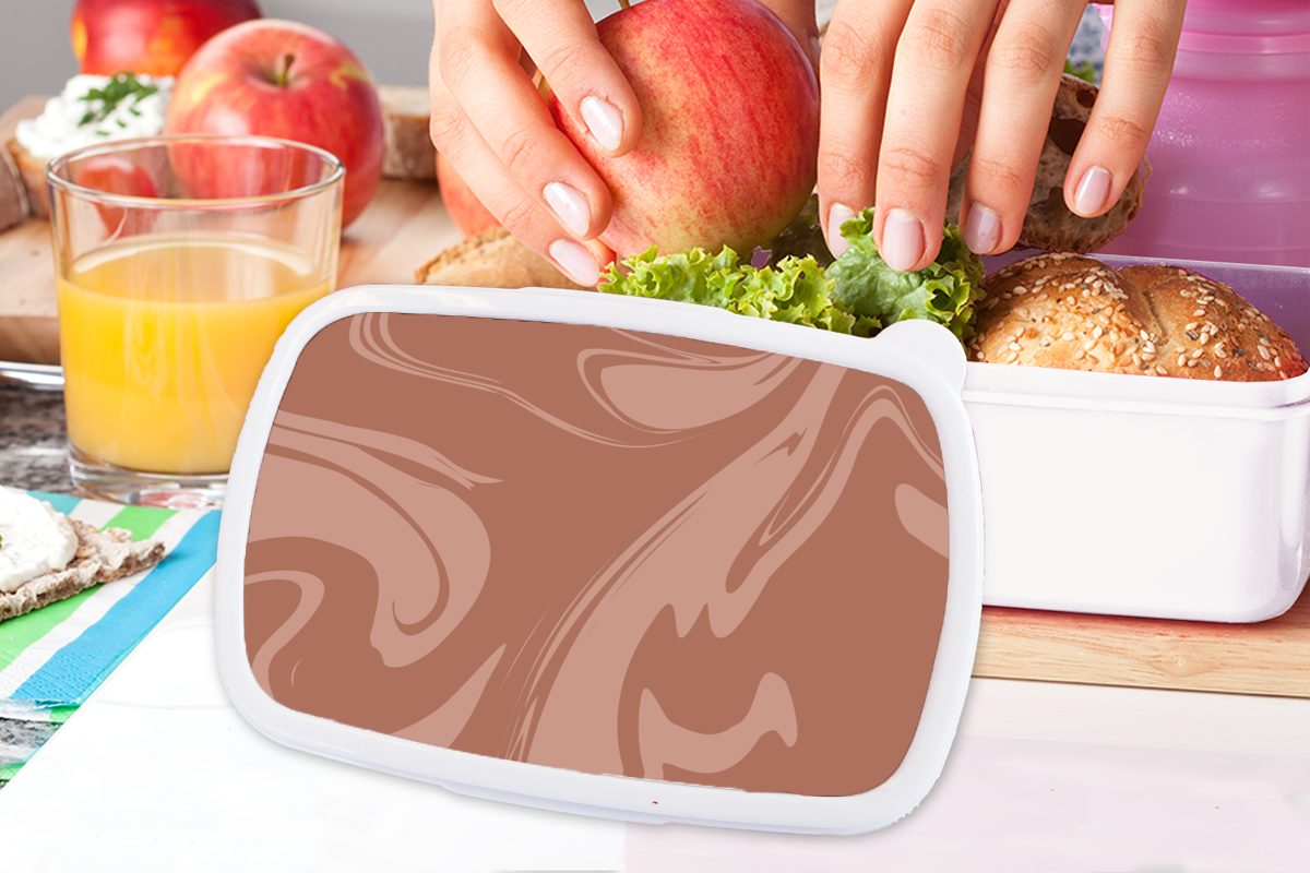 für Mädchen - Kunststoff, und (2-tlg), Braun Schokolade, Marmor Lunchbox MuchoWow für und Jungs Erwachsene, Brotdose, weiß Kinder - Brotbox