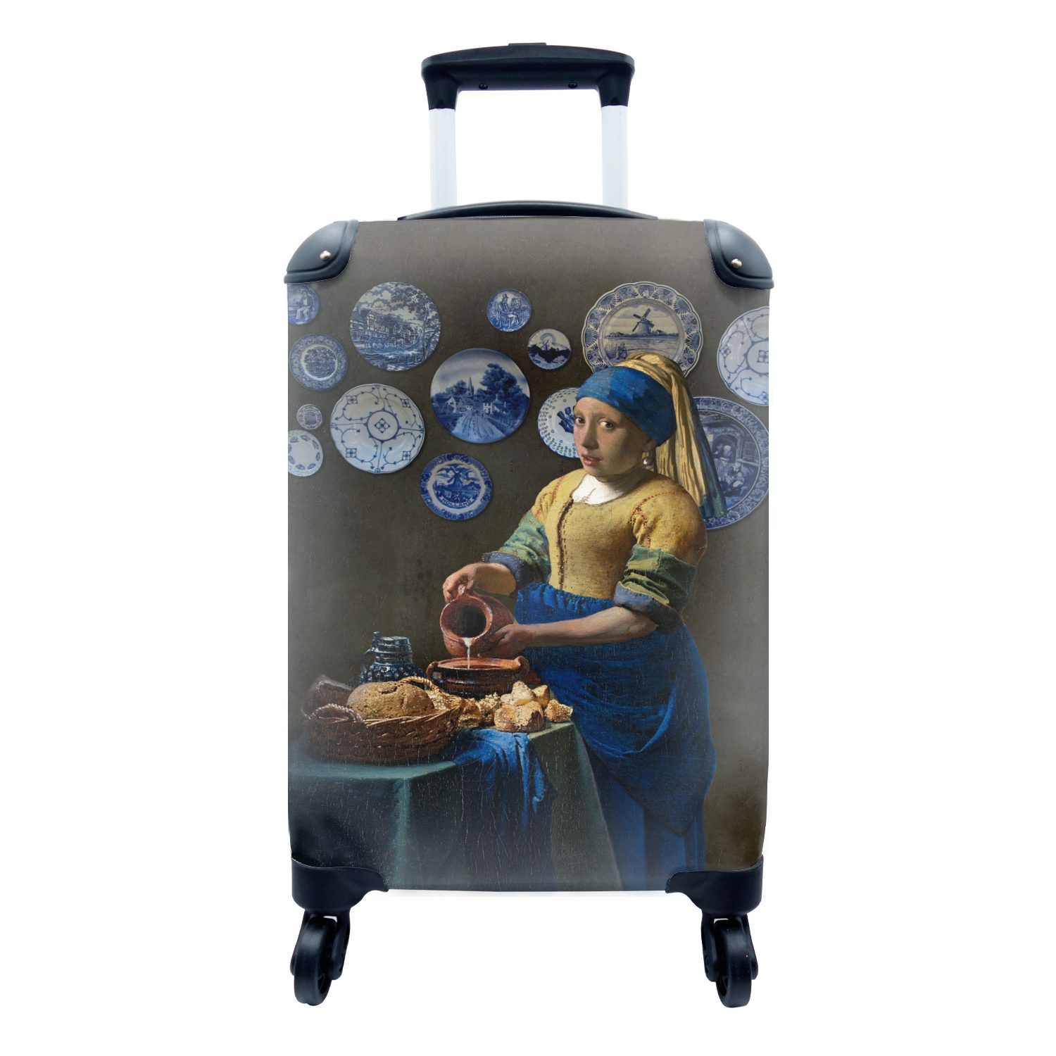 MuchoWow Handgepäckkoffer Milchmädchen - Vermeer - Das Mädchen mit dem Perlenohrring, 4 Rollen, Reisetasche mit rollen, Handgepäck für Ferien, Trolley, Reisekoffer