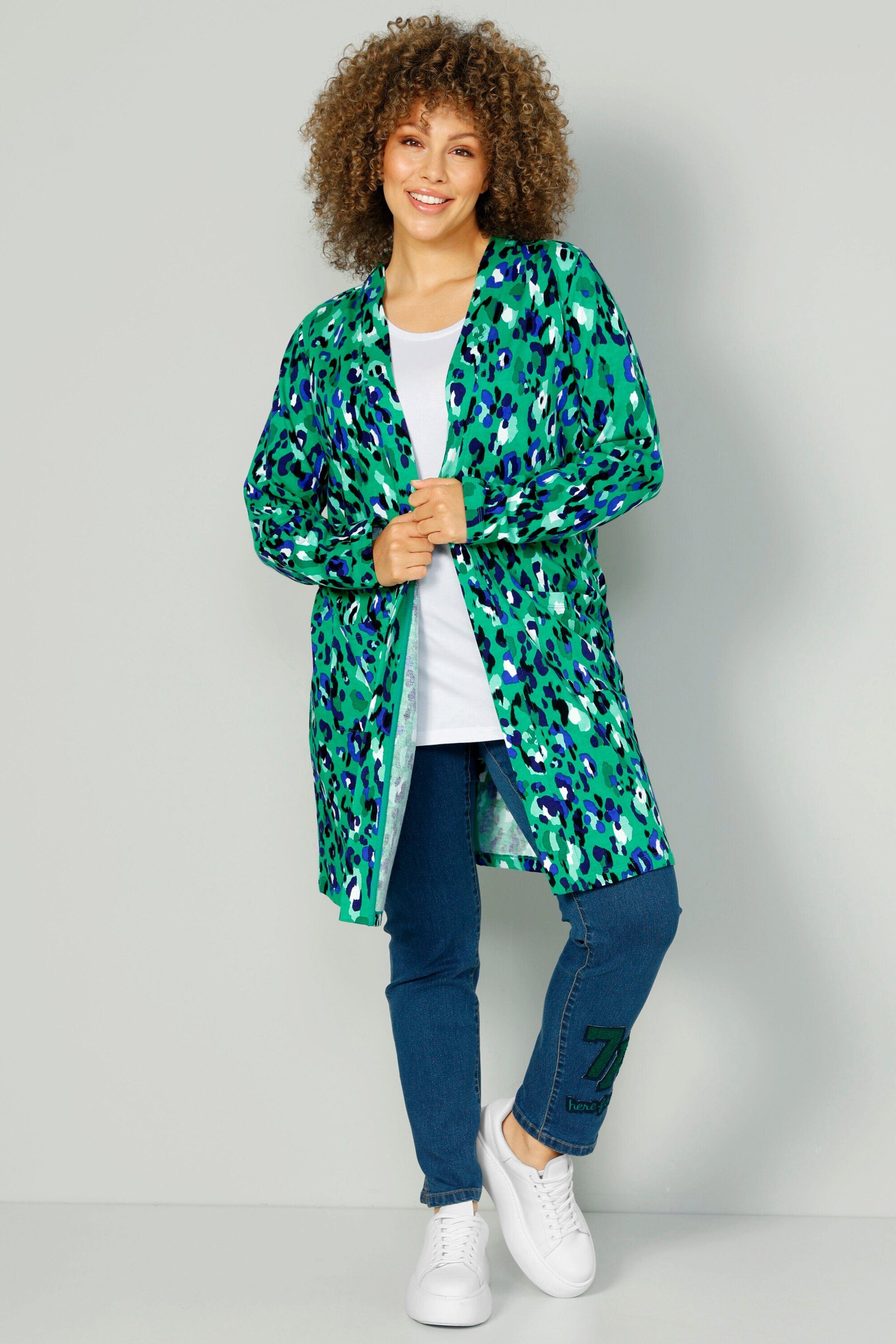 MIAMODA Sweatjacke Long-Sweatjacke offene Form farbiger Print