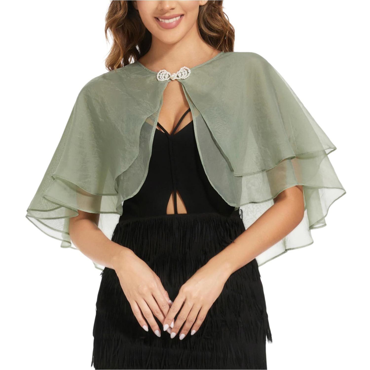 Oemmn Bolero Damen Festlich Elegant Chiffon Strickjacke 3/4 Ärmel
