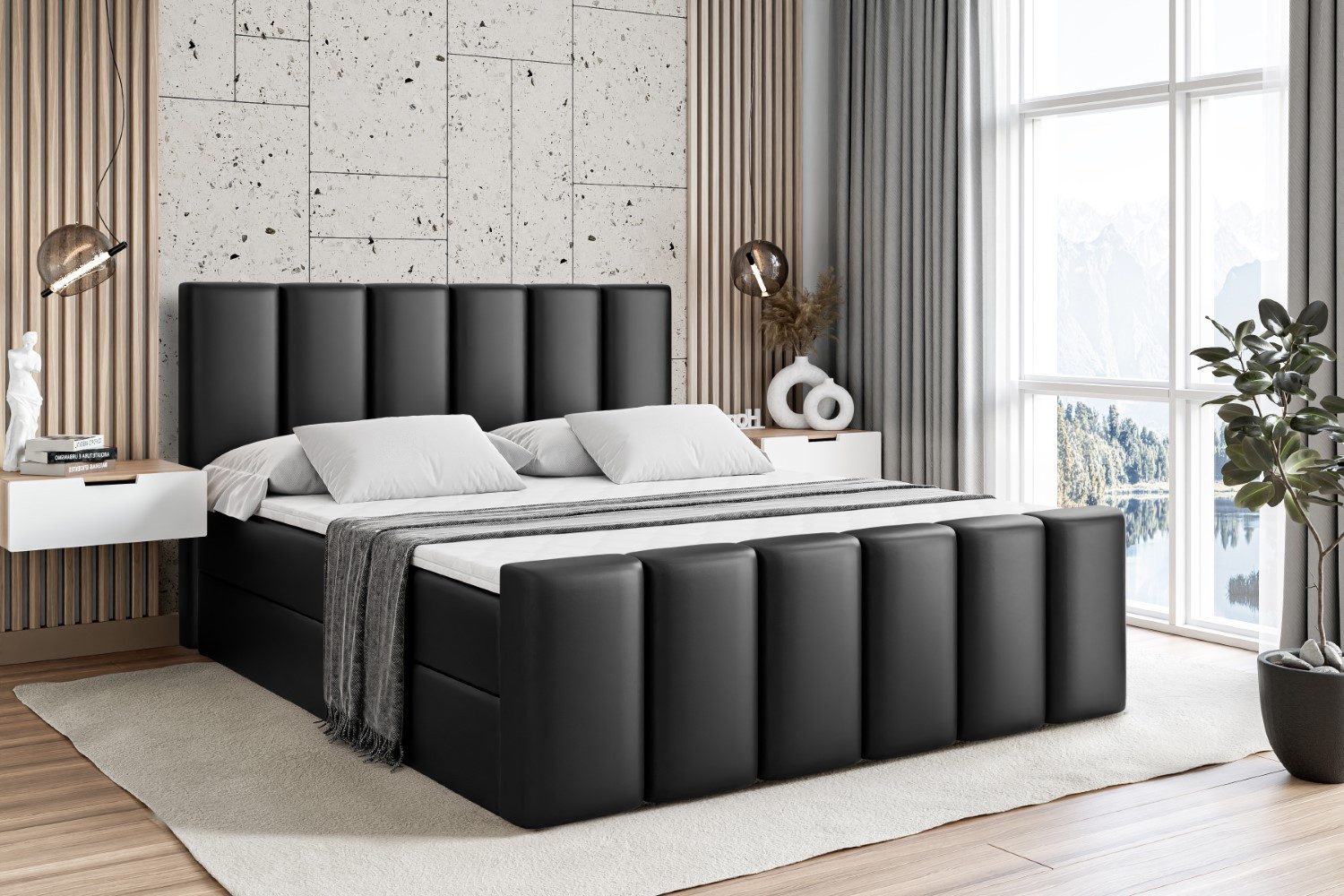 ALTDECOR Boxbett BOXI1-Z (Multipocket-Matratze H4, H3 Matratze Bonellfederung, Topper, Kopfteil), Doppelbett mit Fußteil