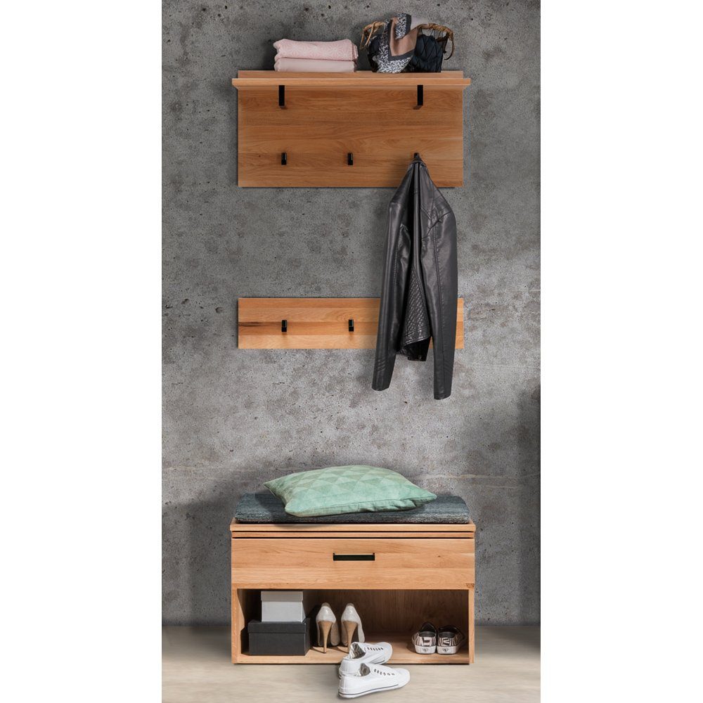 Lomadox Garderobenpaneel LEUNA-64, Wildeiche massiv geölt, Haken aus Metall