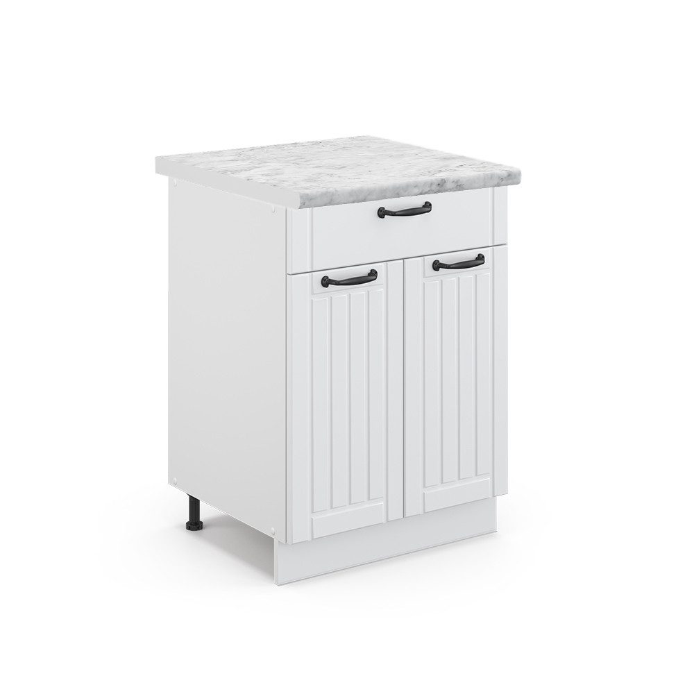 Vicco Unterschrank Fame-Line, Weiß Landhaus/Weiß, 60 cm mit Schublade, AP Marmor (1-St)